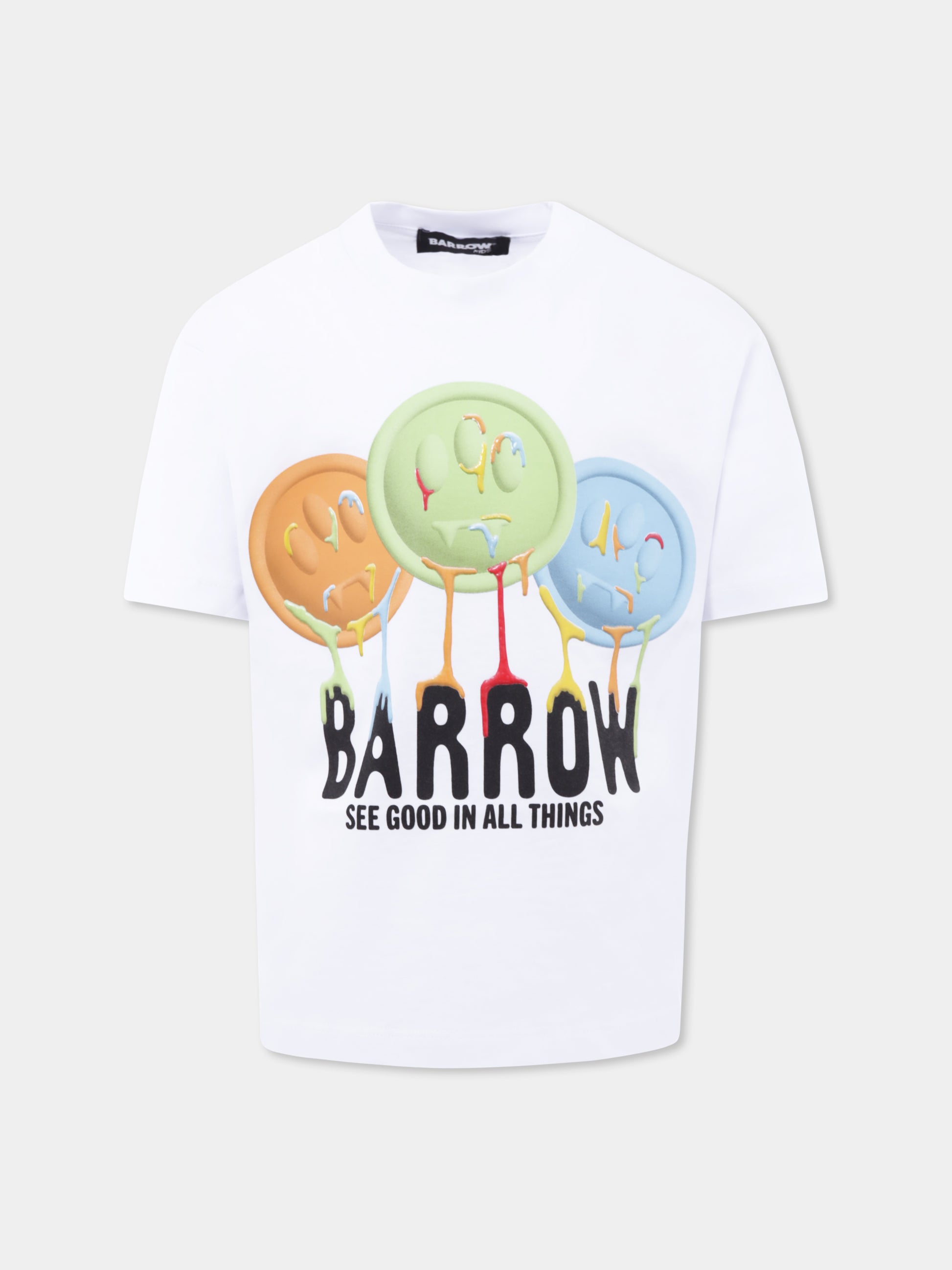 T-shirt bianca per bambini con smile e logo,Barrow,S5BKJUTH212 001