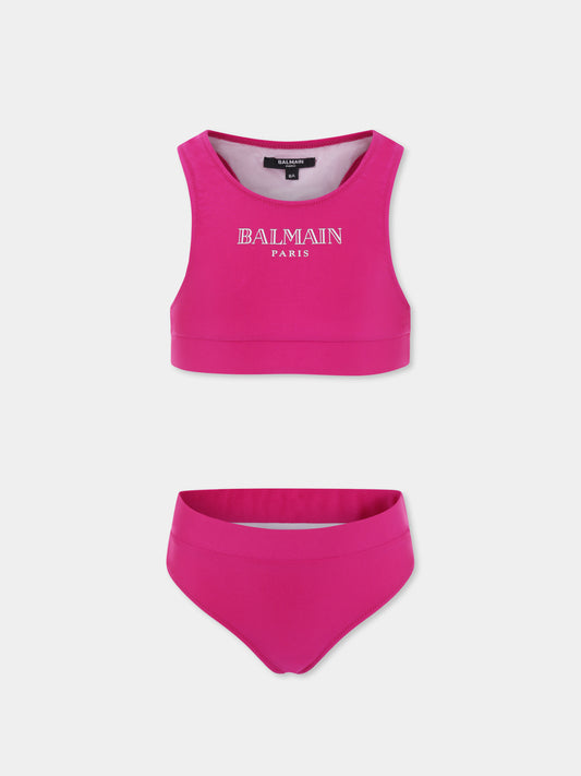 Bikini fucsia per bambina con logo,Balmain Kids,BWCA2D Z0005 50LBC