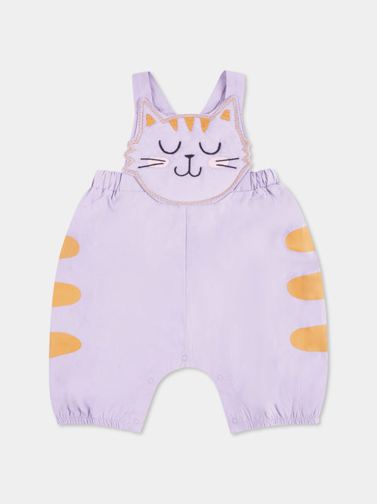 Salopette lilla per neonata con gatto,Stella Mccartney Kids,TWA042 Z0159 572