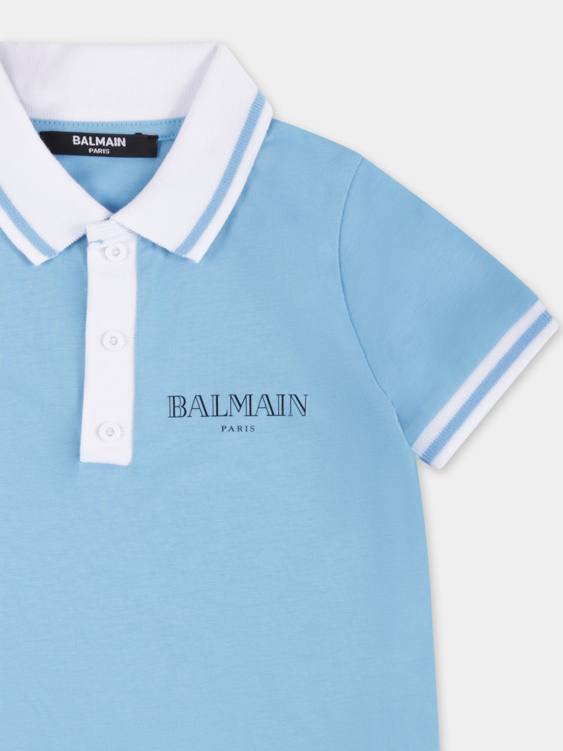 Pagliaccetto celeste per neonato con logo,Balmain Kids,BWA52B Z0116 678NE