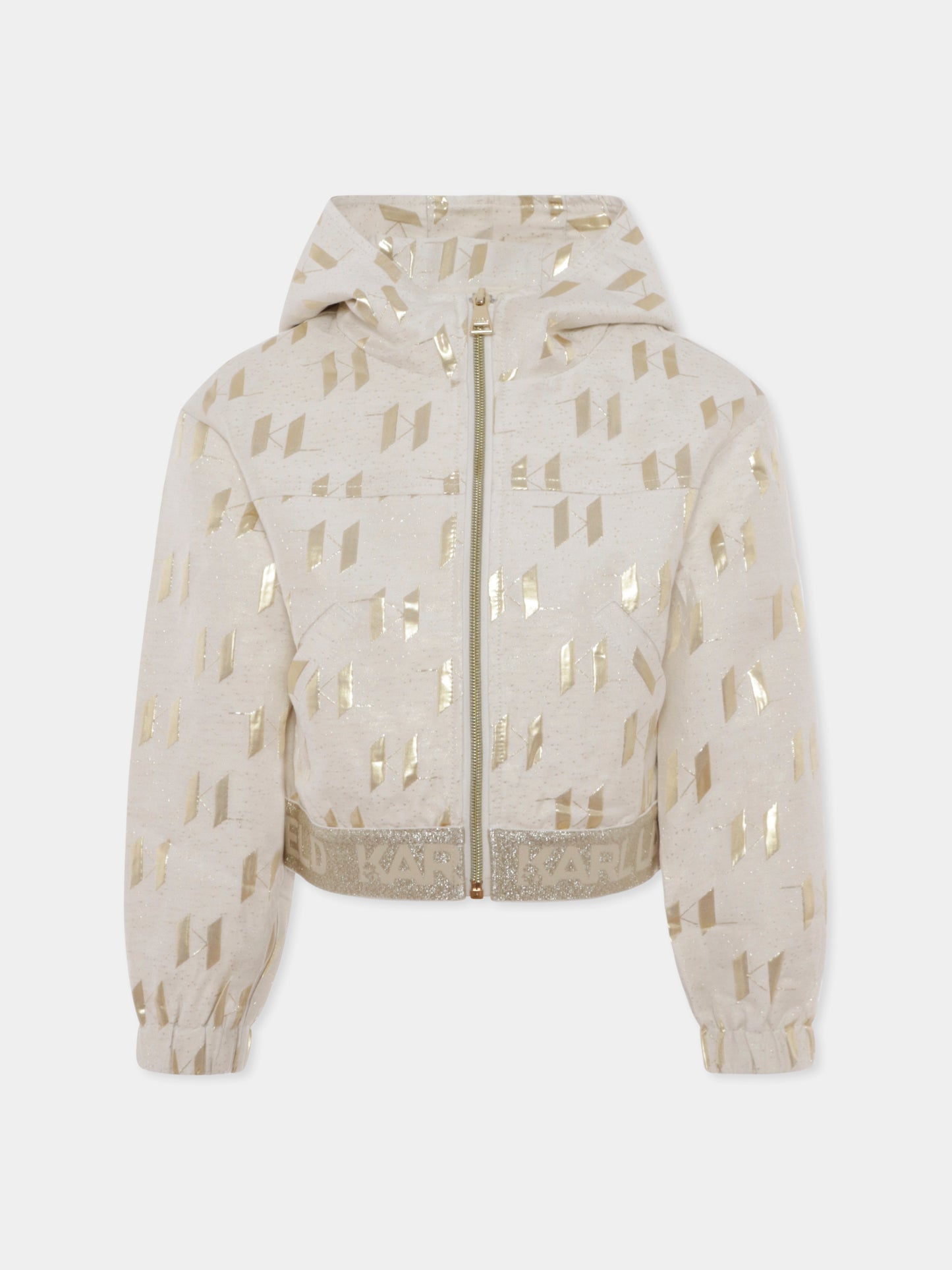 Felpa crop avorio per bambina con logo all over,Karl Lagerfeld Kids,Z30482 N81