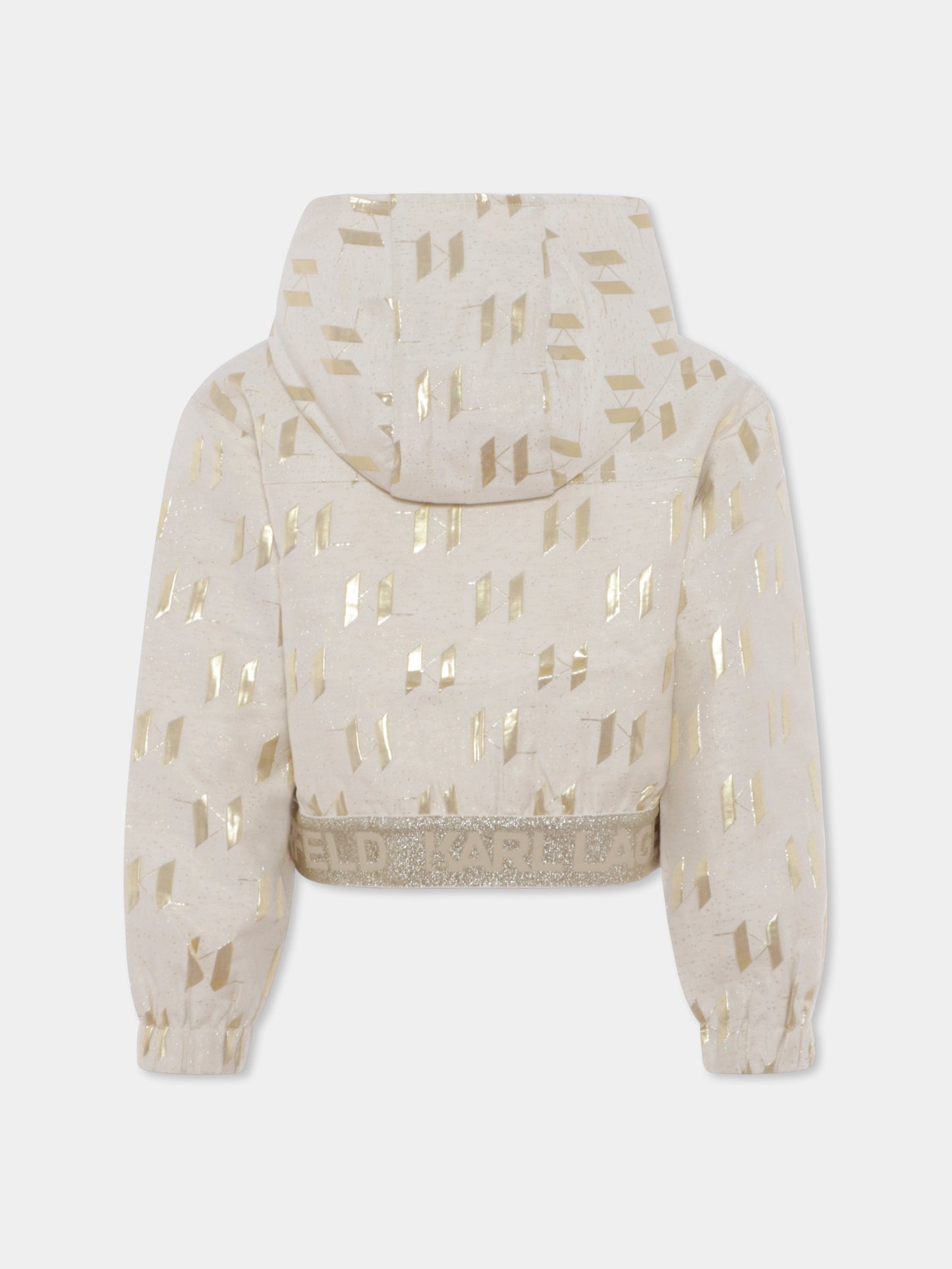 Felpa crop avorio per bambina con logo all over,Karl Lagerfeld Kids,Z30482 N81