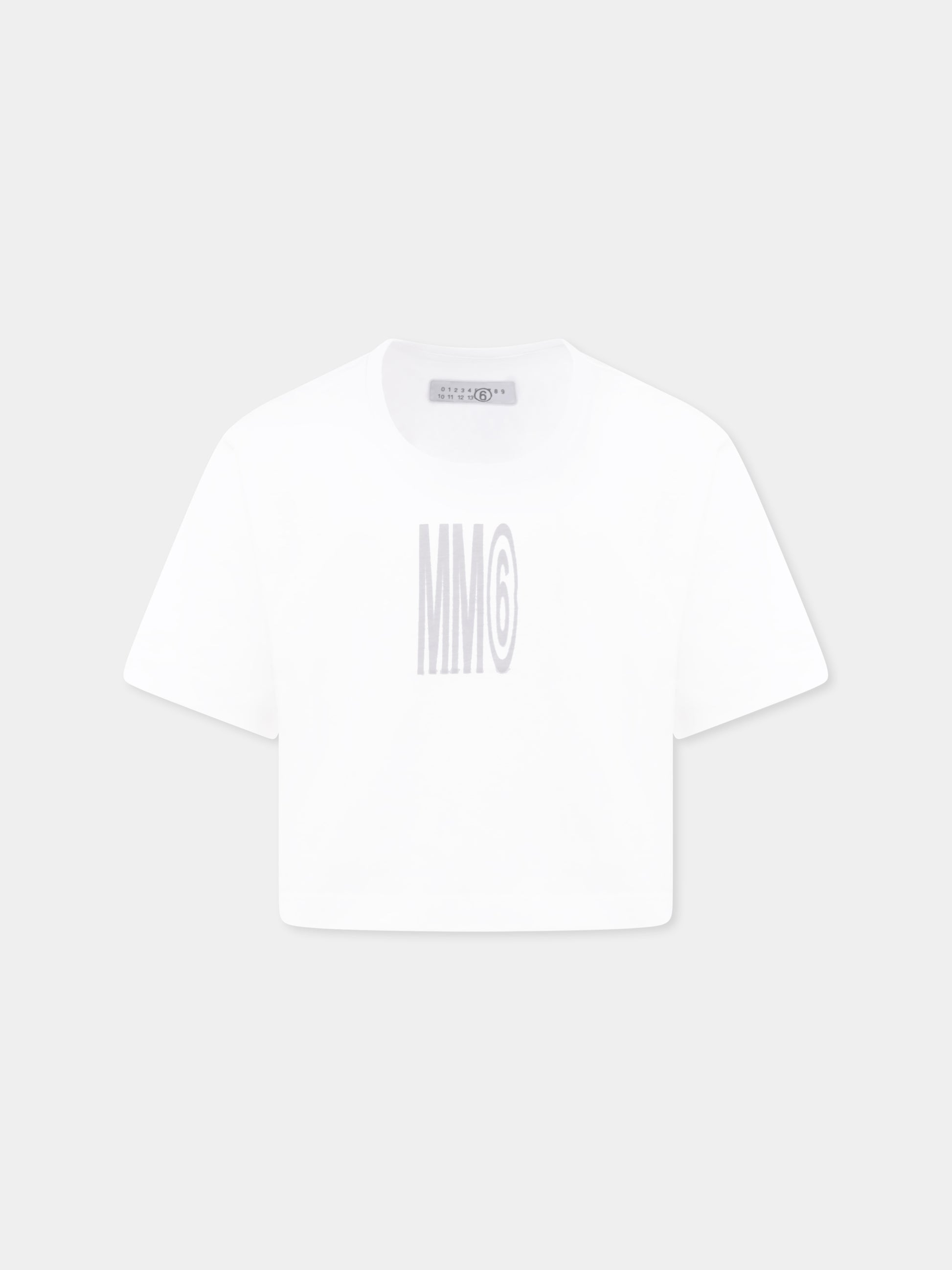 T-shirt crop bianca per bambina con logo,Mm6 Maison Margiela,M60806 MM04I M6100