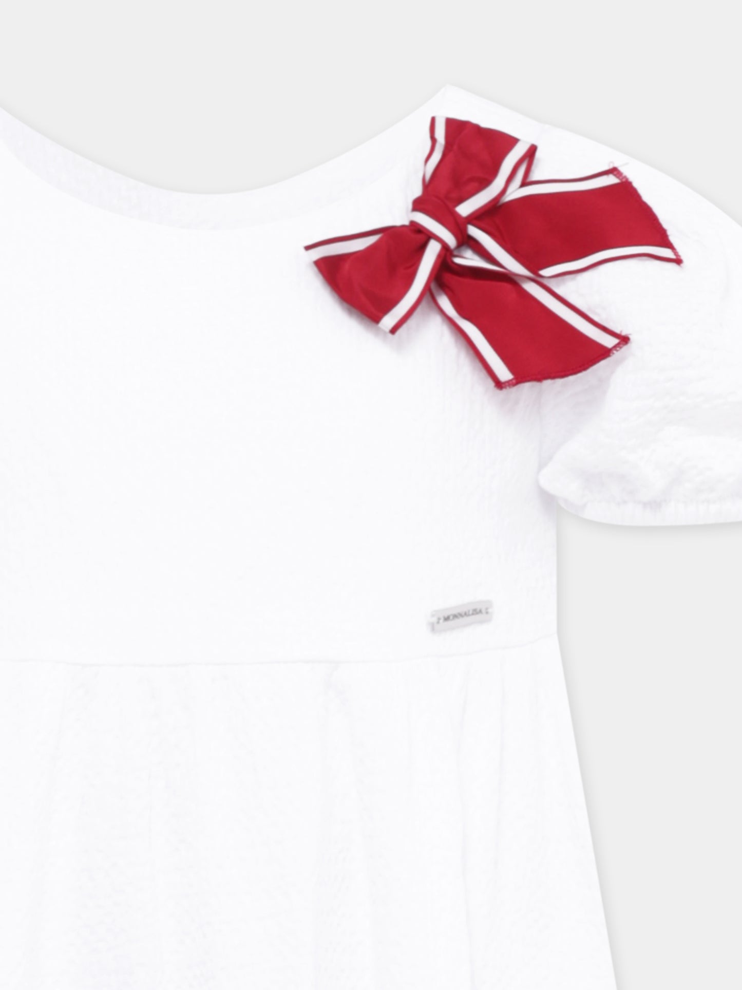 Vestito bianco per bambina con fiocco,Monnalisa,11E909 5150 9980