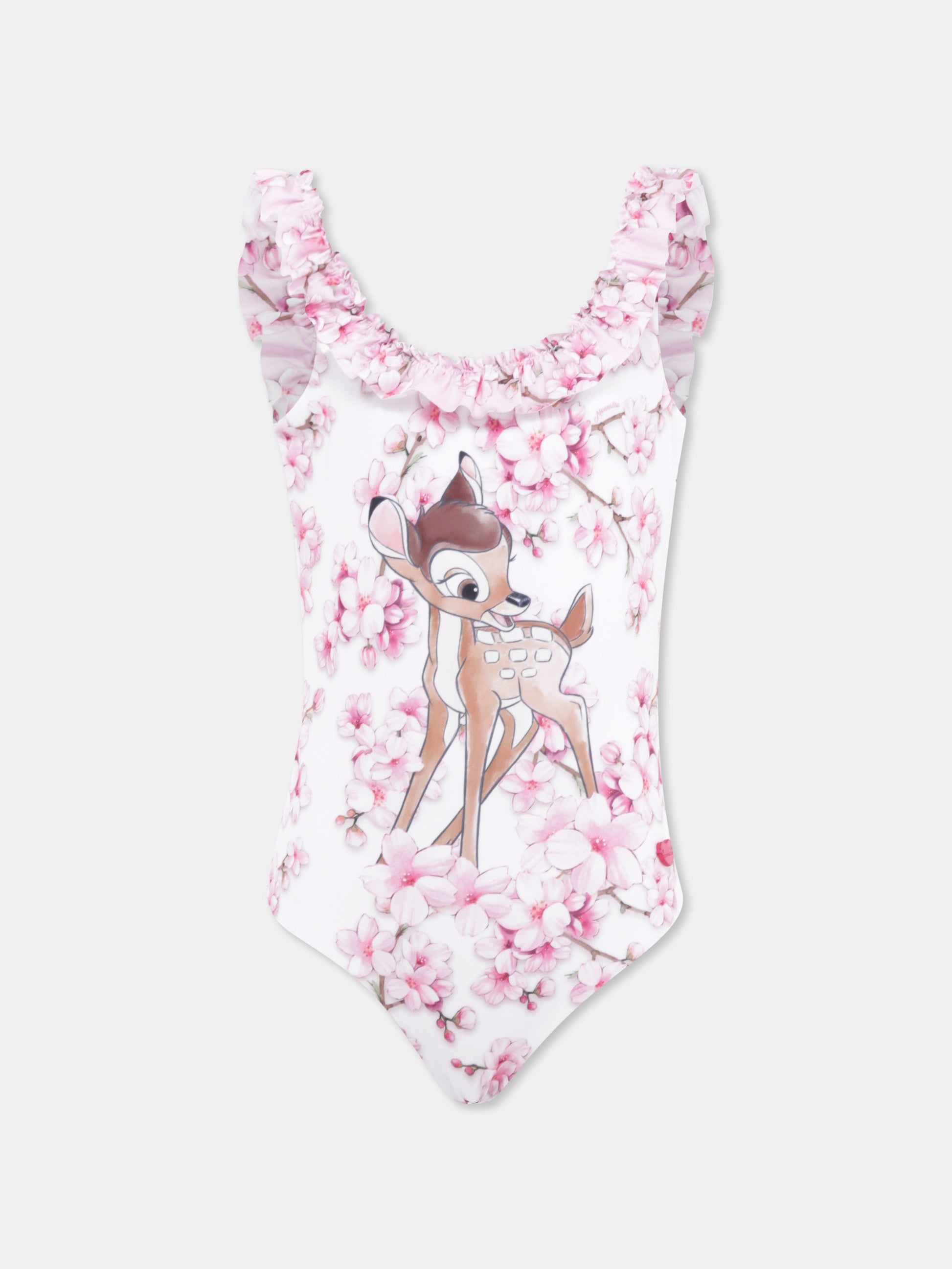 Costume intero bianco per bambina con Bambi,Monnalisa,19E060 5098 0099
