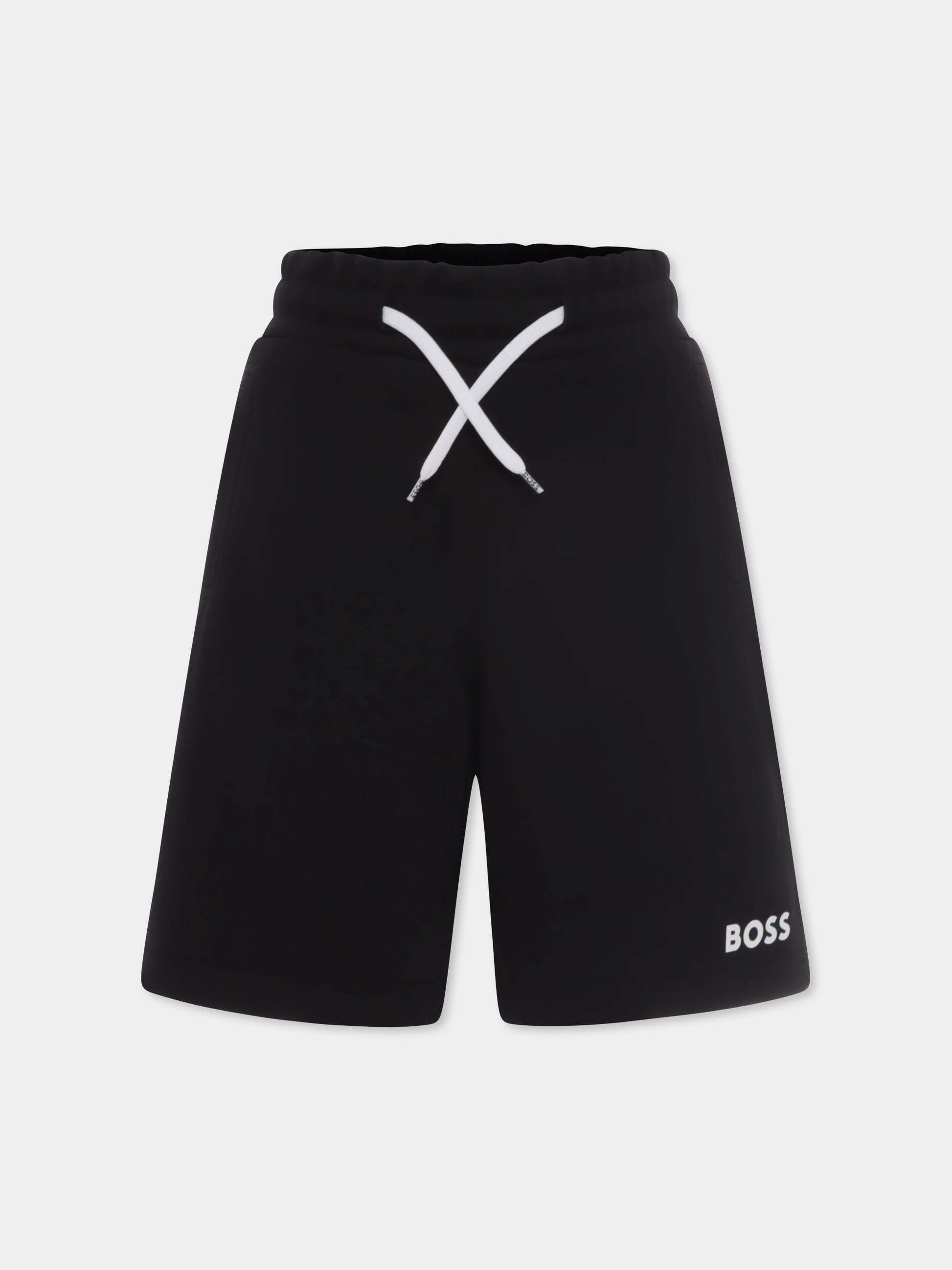 Shorts neri per bambino con logo,Boss,J50680 09B