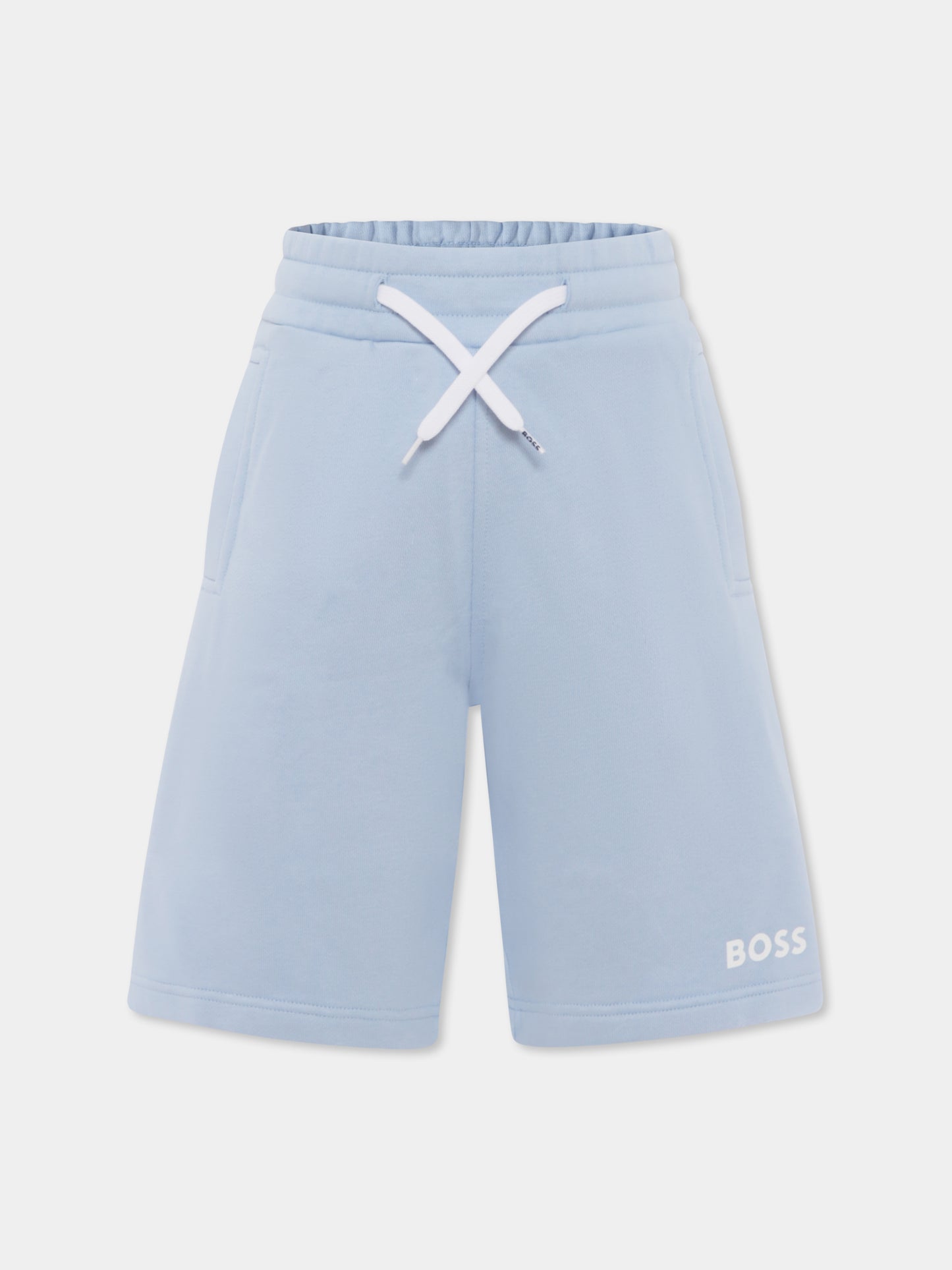 Shorts celeste per bambino con logo,Boss,J50680 783