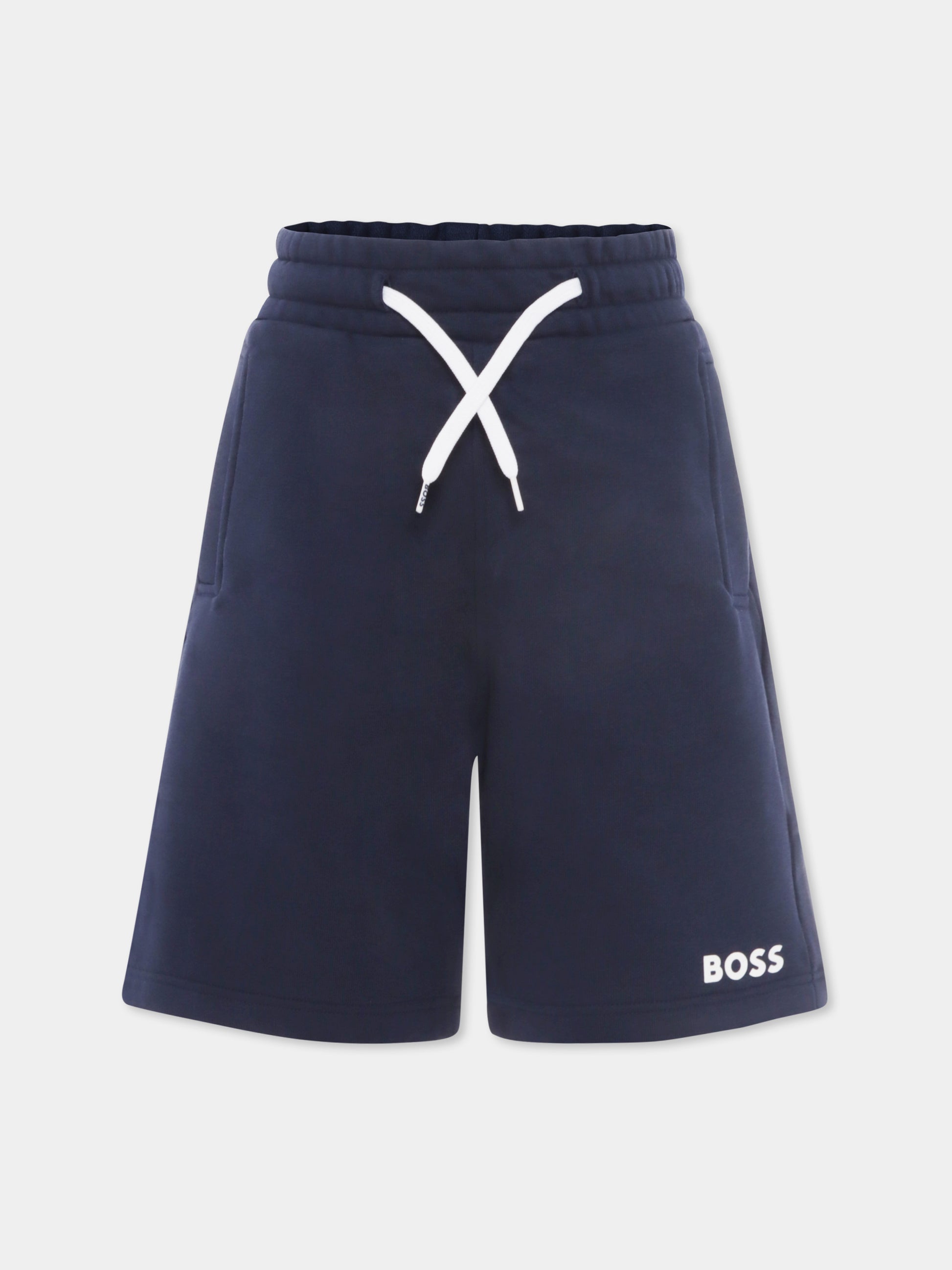 Shorts blu per bambino con logo,Boss,J50680 849