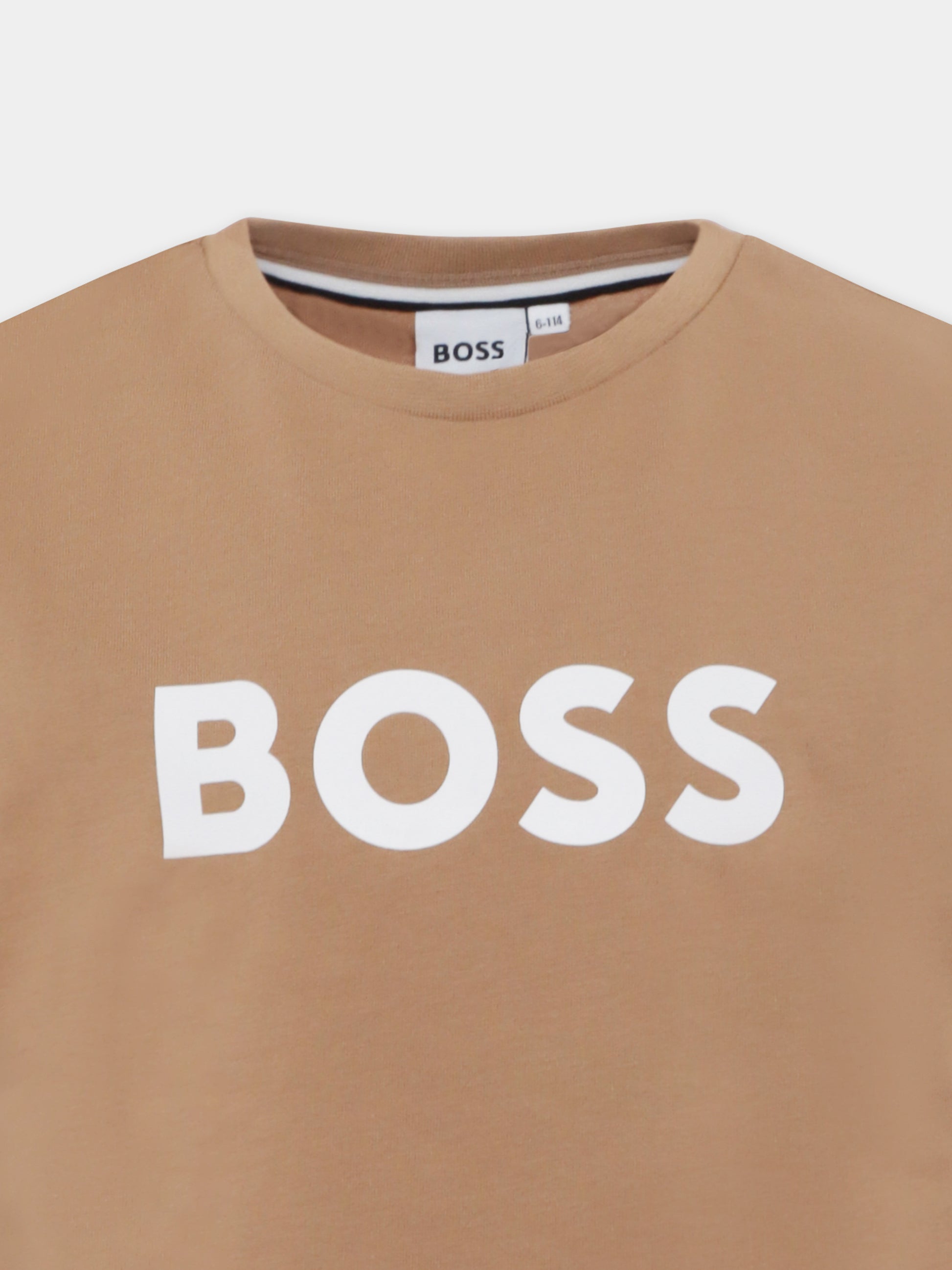 T-shirt marrone per bambino con logo,Boss,J50718 269