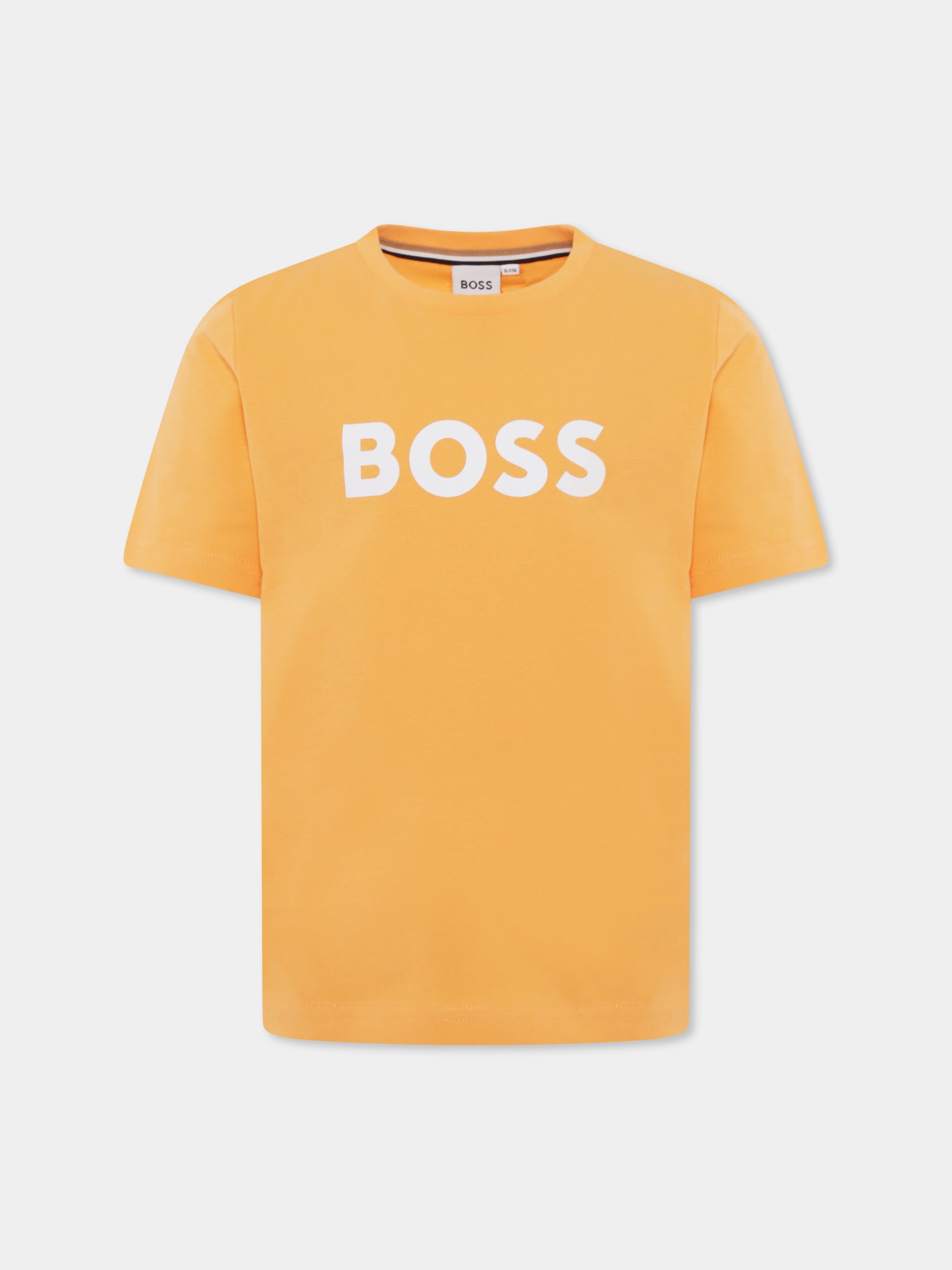 T-shirt arancione per bambino con logo,Boss,J50718 389