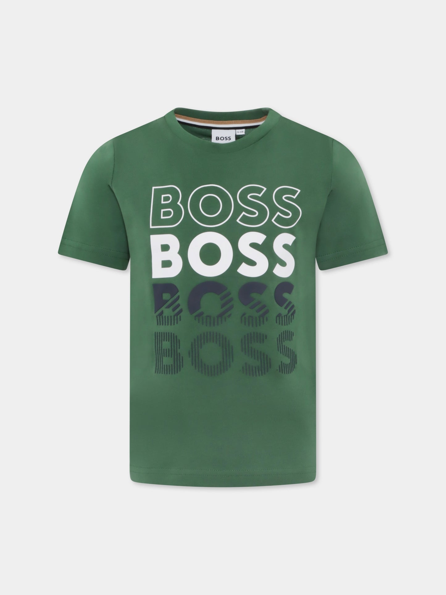 T-shirt verde per bambino con loghi,Boss,J50775 651