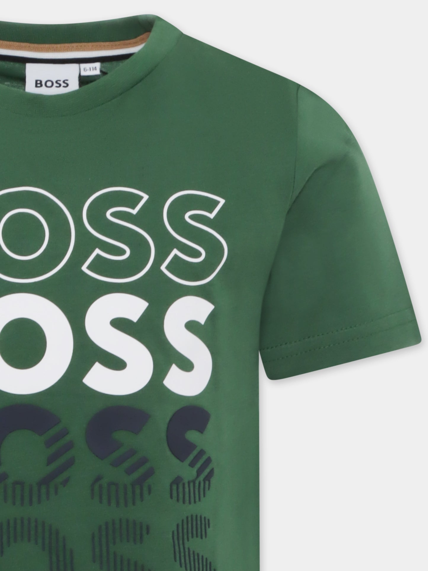 T-shirt verde per bambino con loghi,Boss,J50775 651