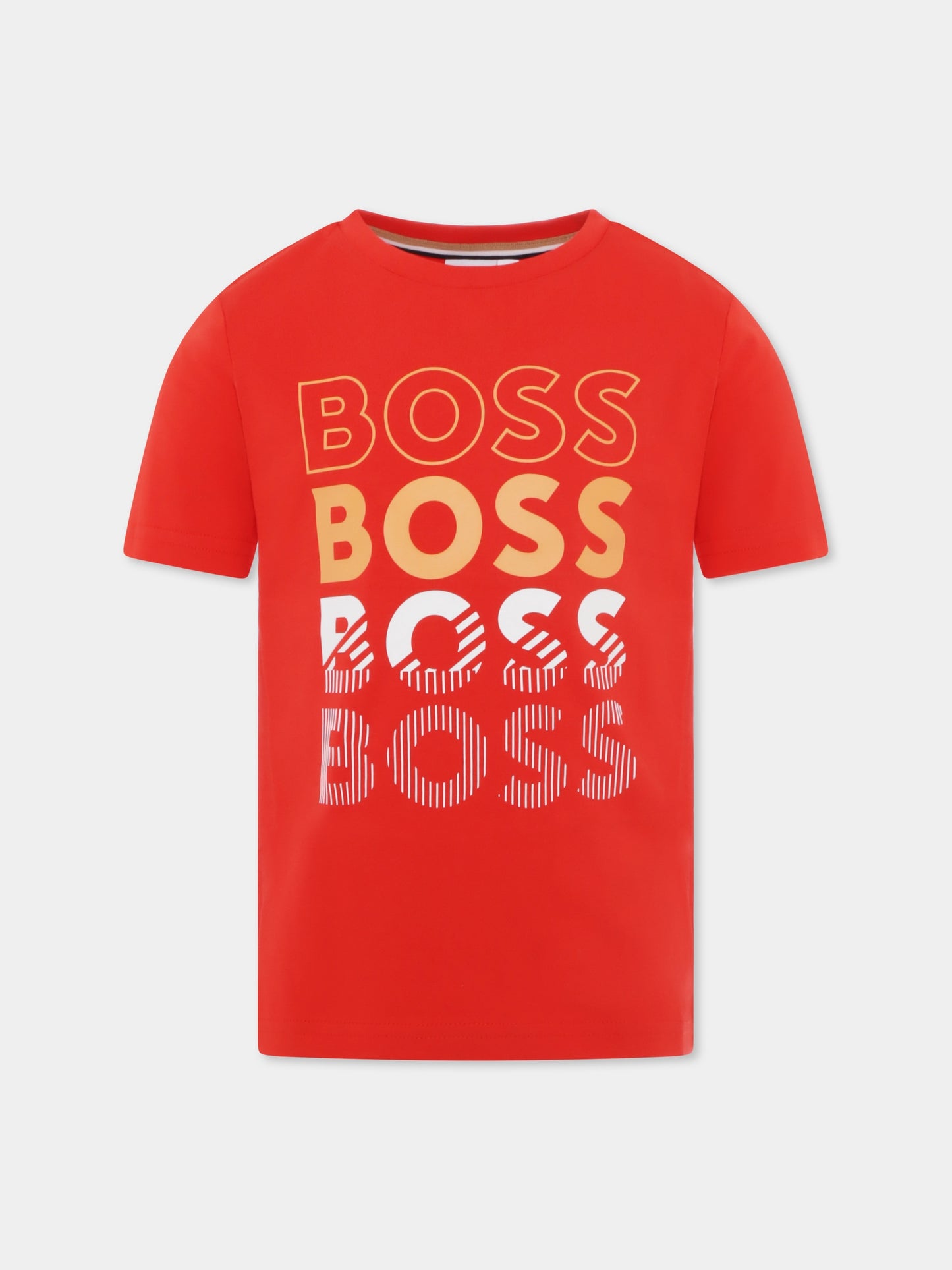 T-shirt rossa per bambino con loghi,Boss,J50775 997