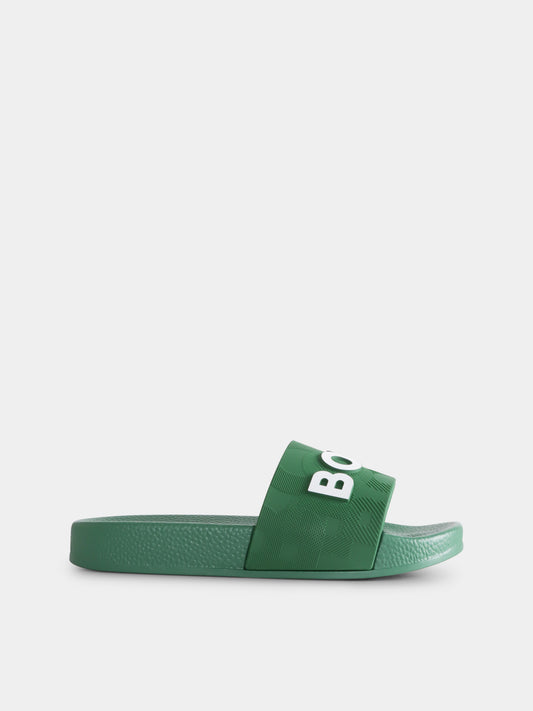 Ciabatte verdi per bambino con logo,Boss,J50879 651