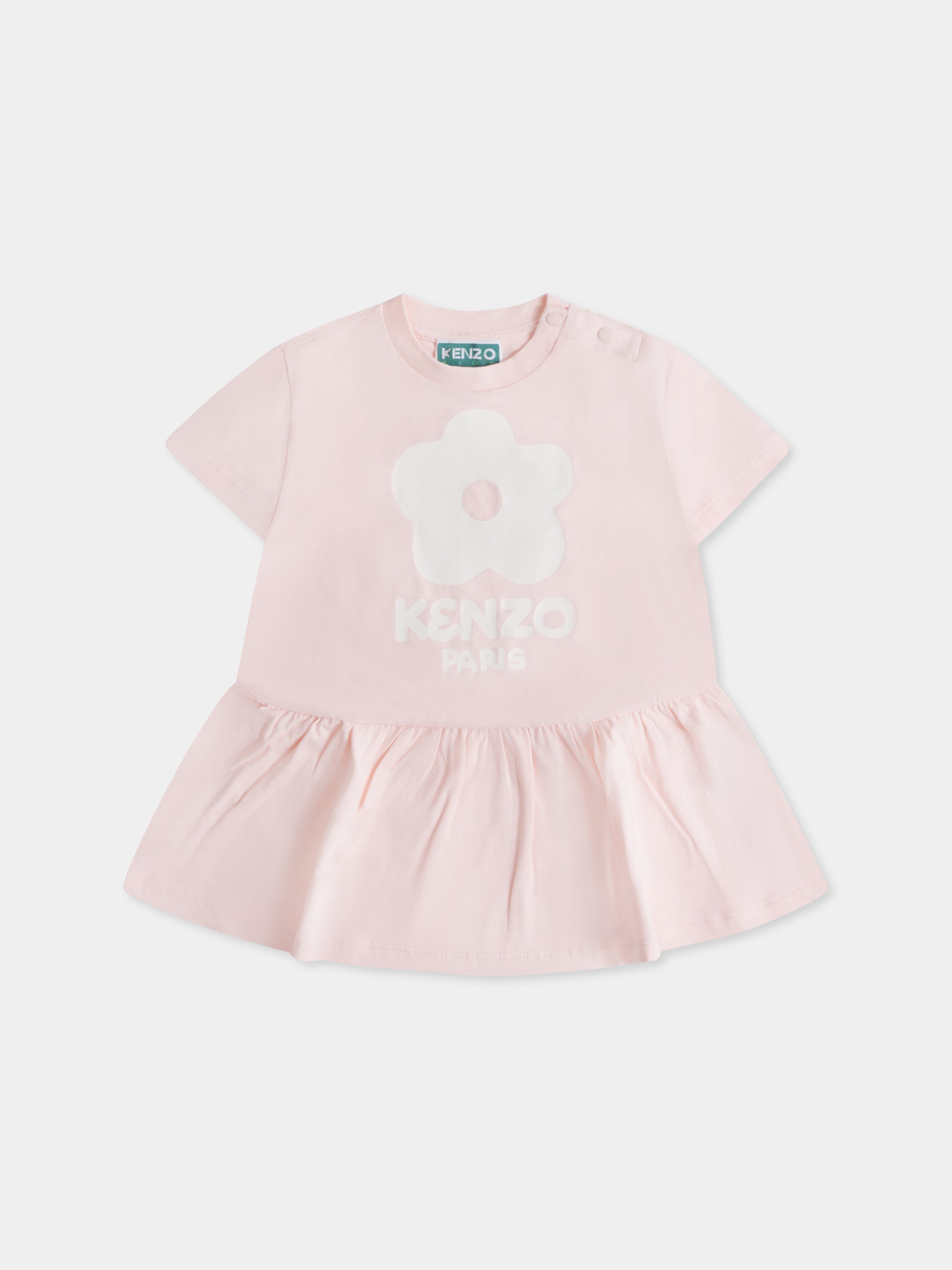 Vestito rosa per neonata con fiore e logo,Kenzo Kids,K60115 46T