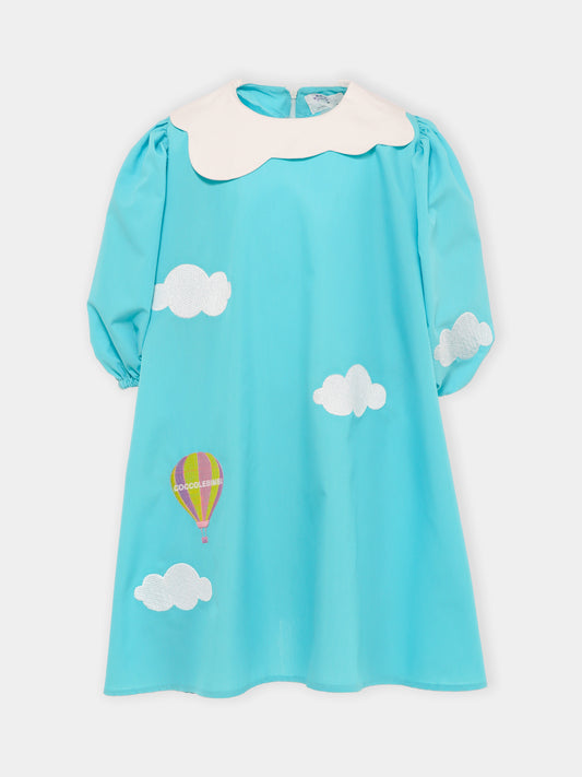 Robe bleue pour fille avec nuages et montgolfière