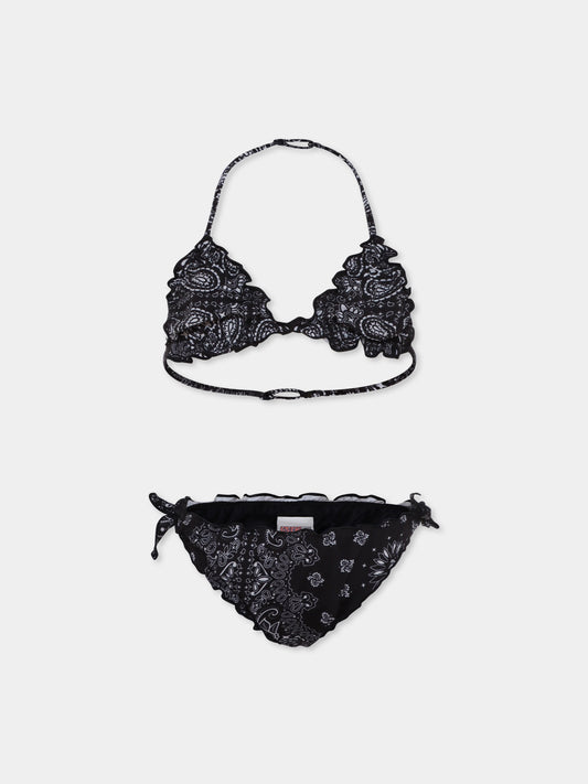 Bikini noir pour fille avec imprimé