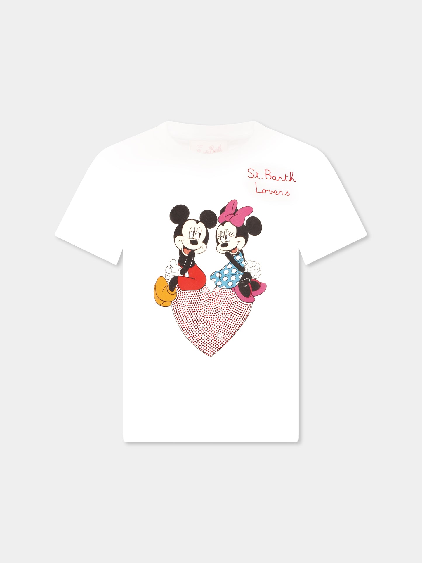 T-shirt blanc pour fille avec Mickey et Minnie