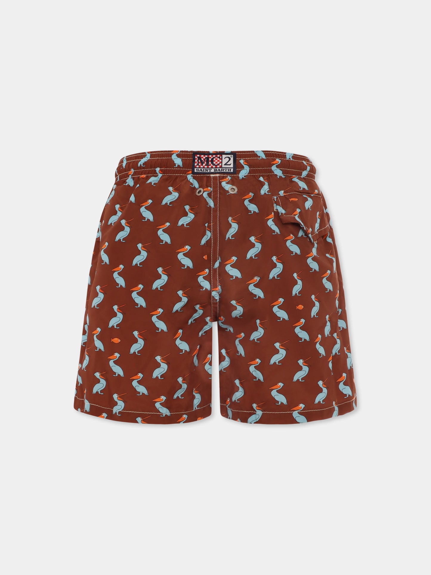 Boxer mare marrone per bambino con pellicano all over,Mc2 Saint Barth,JEA0004 01292F