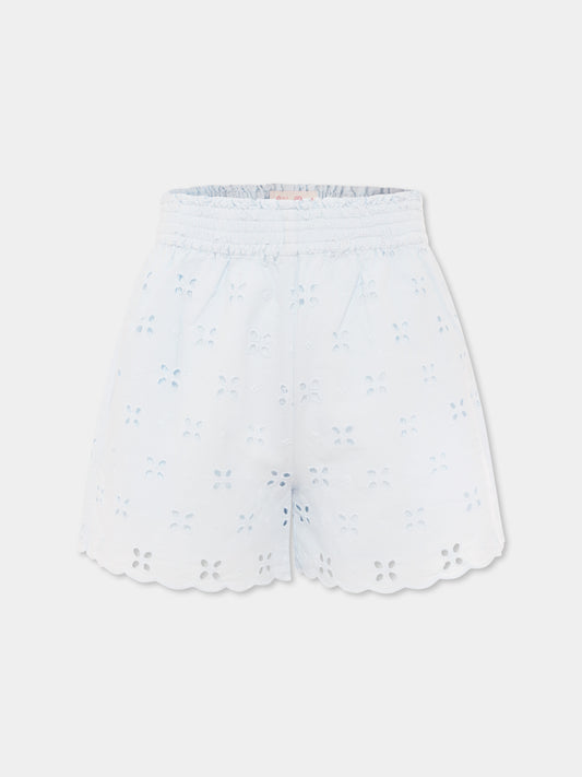 Short bleu clair pour fille avec fleurs