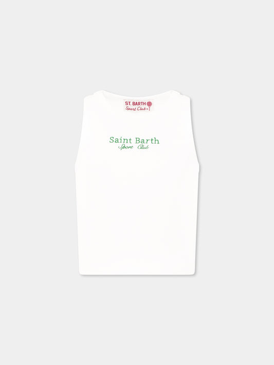 Débardeur court blanc pour fille avec écriture