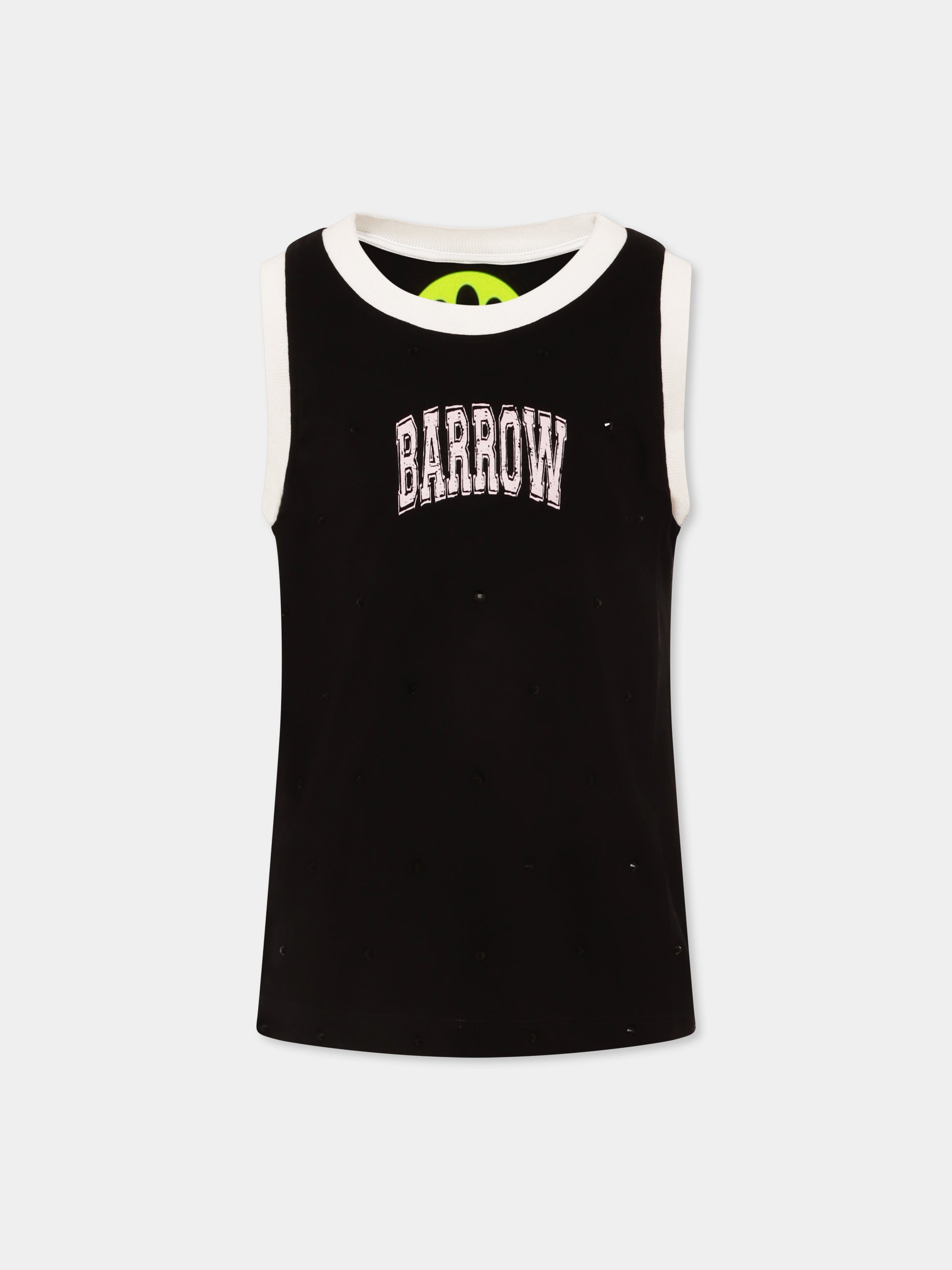 Canotta nera per bambina con logo e smile,Barrow,S5BKJGTA104 110