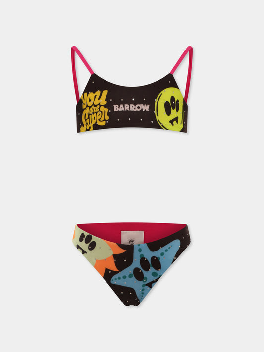 Bikini nero per bambina con smile e strass,Barrow,S5BKJGSB183 110