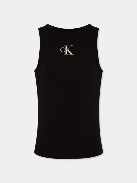 Canotta nera per bambina con logo,Calvin Klein Kids,25S CKIG0IG02435J IG0IG02435 BEH