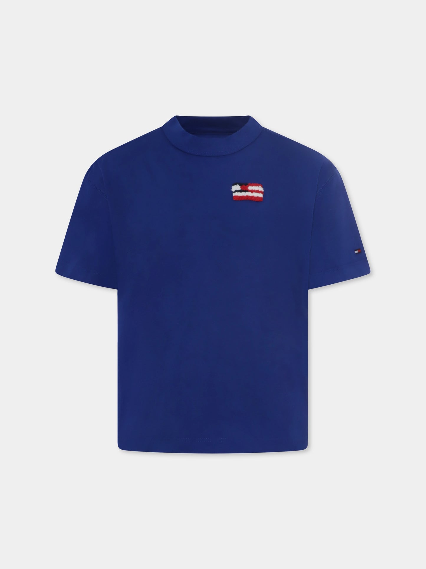 T-shirt blu per bambino con bandierina,Tommy Hilfiger Junior,25S THKB0KB09531J KB0KB09531 D03