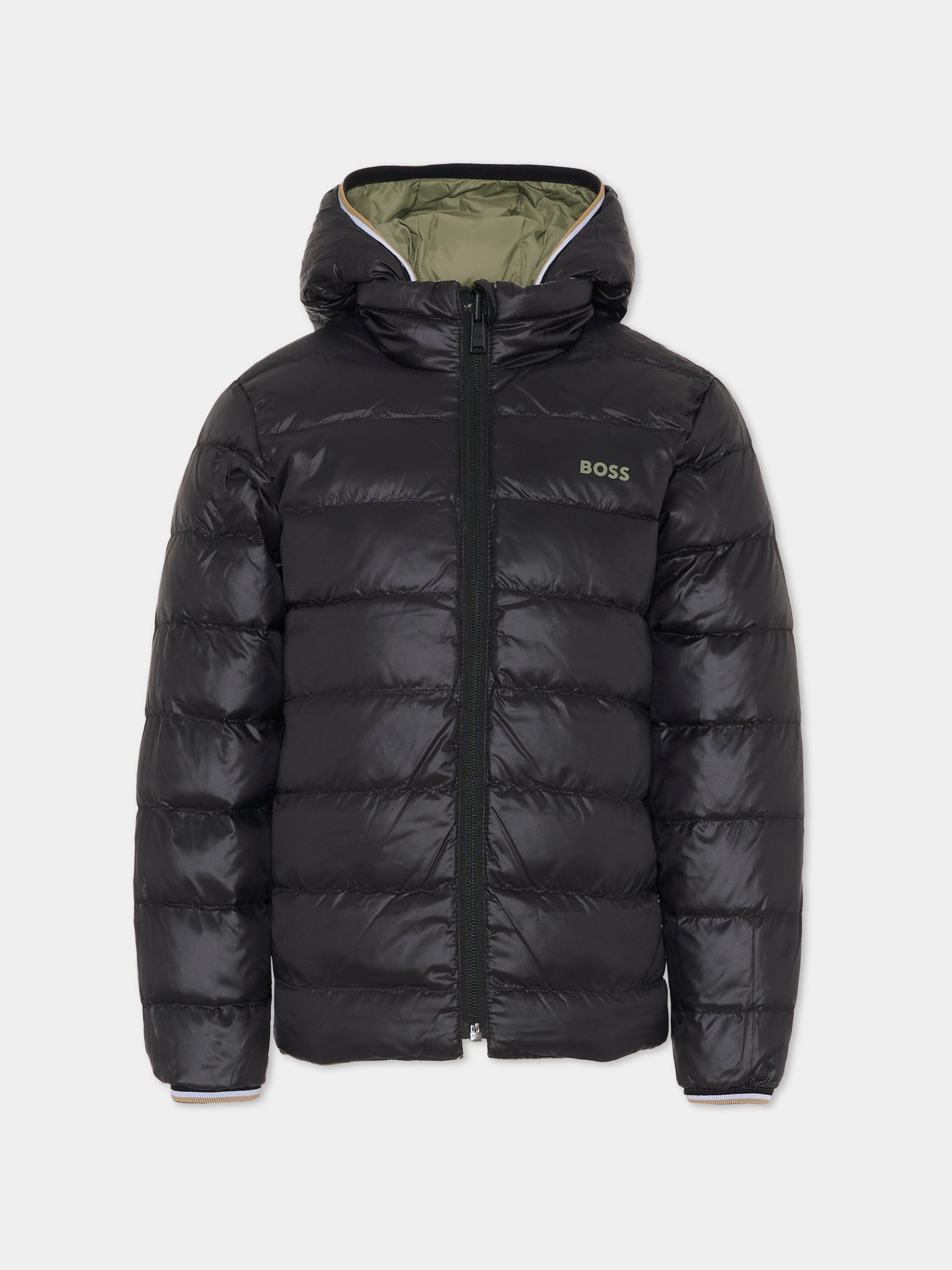Piumino reversibile verde per bambino con logo,Boss,J52398 724