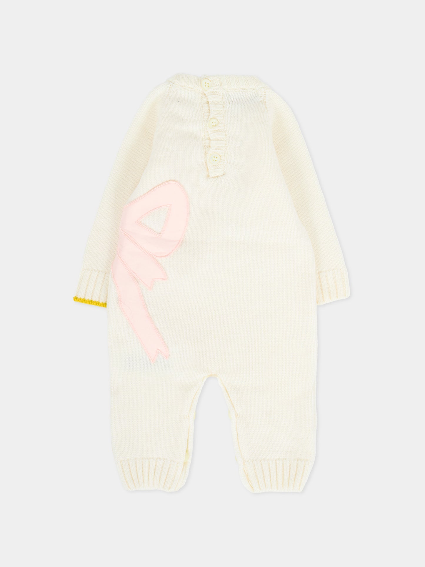 Tutina avorio per neonata con fiocco rosa,Gensami,TU-FIOCCOT-WE PINK