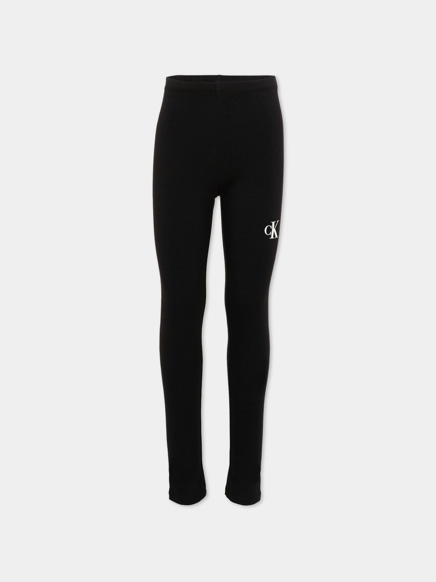 Leggings nero per bambina con logo CK,Calvin Klein Kids,IG0IG02137 BEH