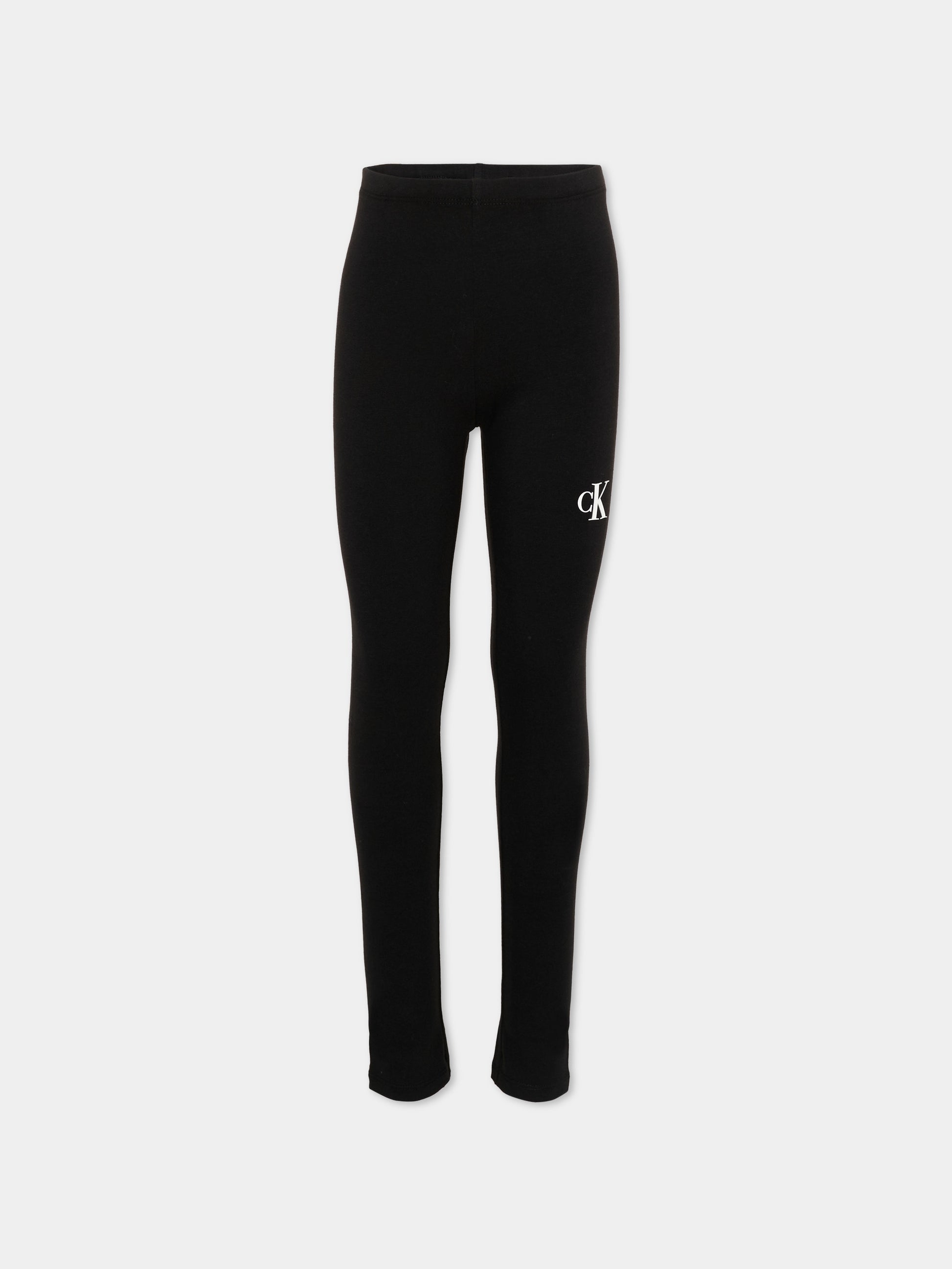 Leggings nero per bambina con logo CK,Calvin Klein Kids,IG0IG02137 BEH