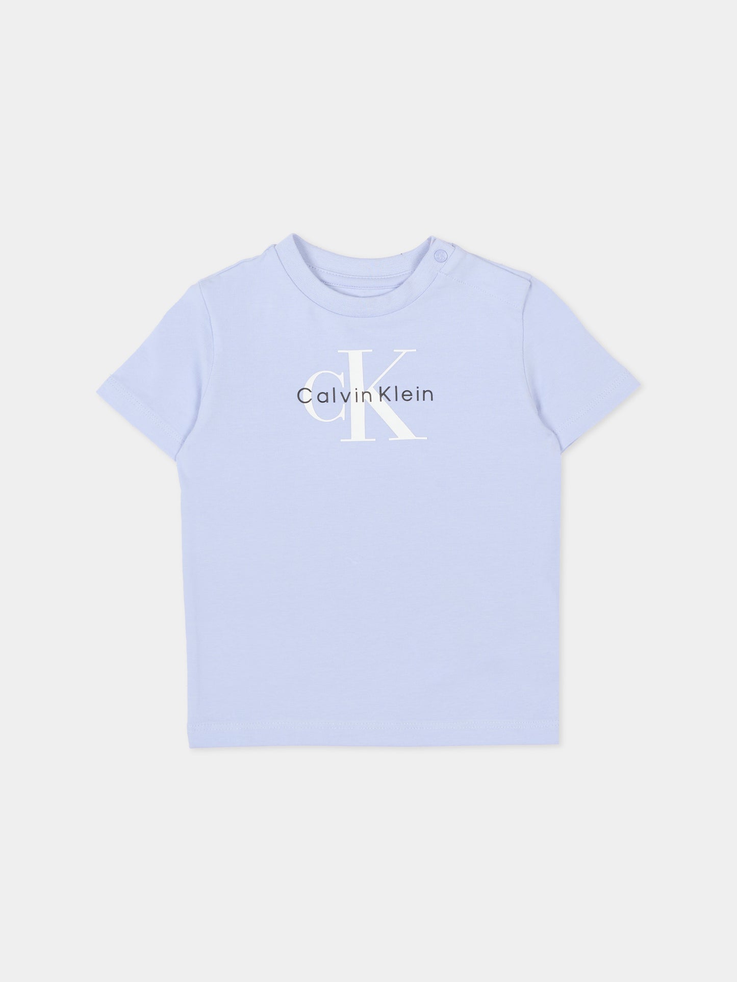 T-Shirt celeste per neonato con logo CK,Calvin Klein Kids,IN0IN00334 C5O