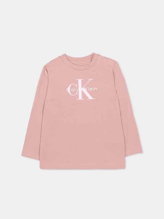 T-Shirt rosa per neonata con logo,Calvin Klein Kids,IN0IN00335 TP9