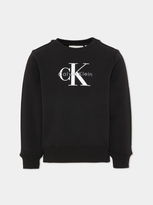 Felpa nera per bambini con logo,Calvin Klein Kids,IU0IU00714 BEH