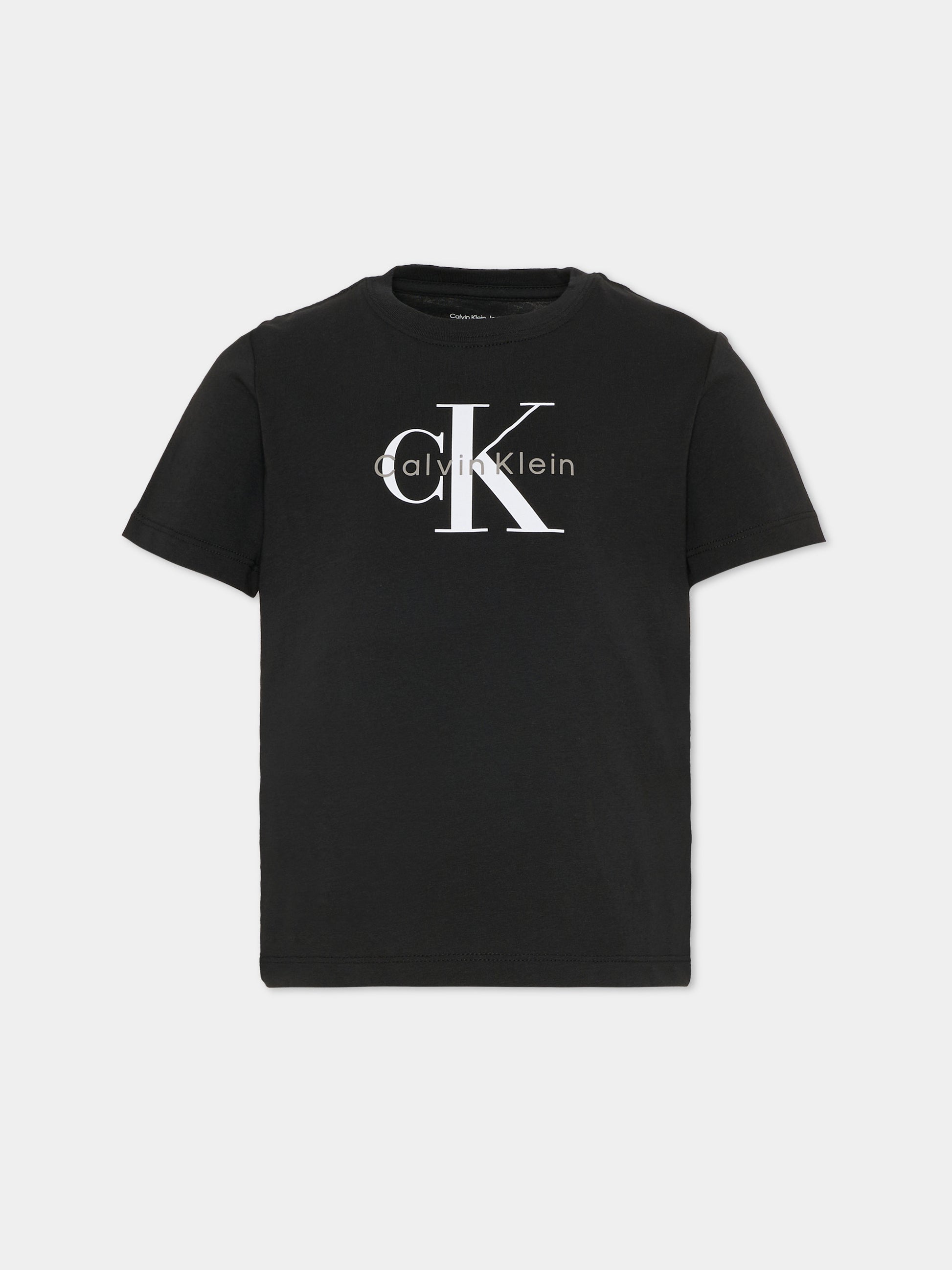 T-shirt nera per bambini con logo,Calvin Klein Kids,IU0IU00715 BEH
