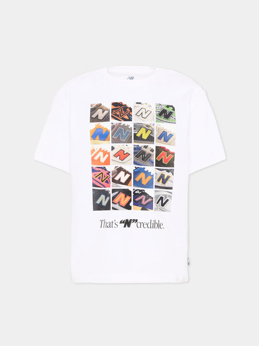T-shirt bianca per bambino con stampa logo,New Balance,YT61C19J BWE