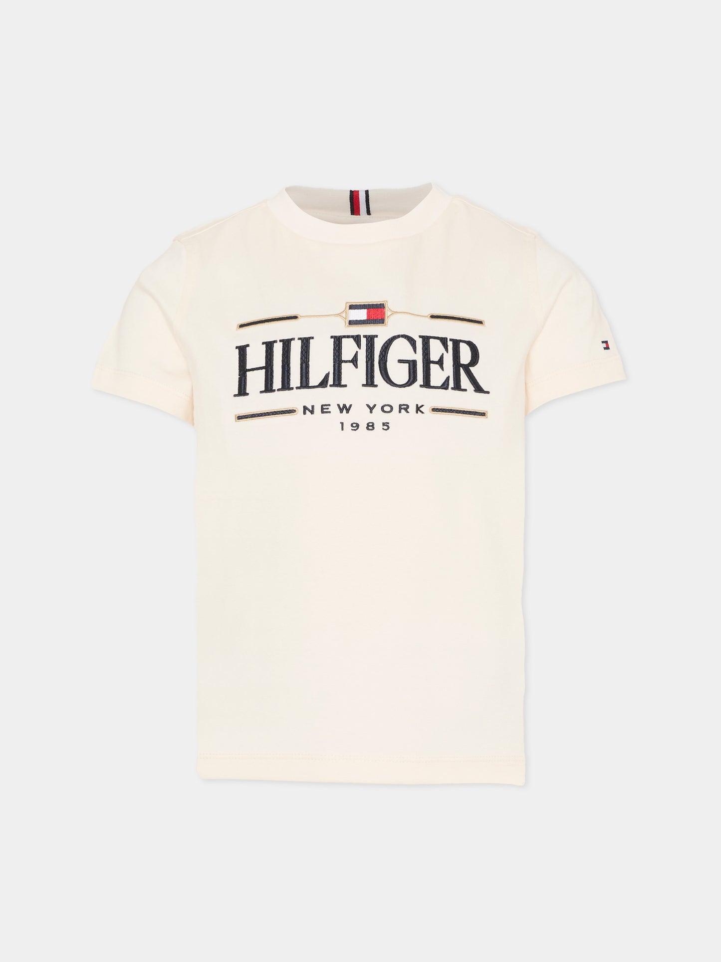 T-shirt avorio per bambino con logo,Tommy Hilfiger Junior,KB0KB10360 YBH