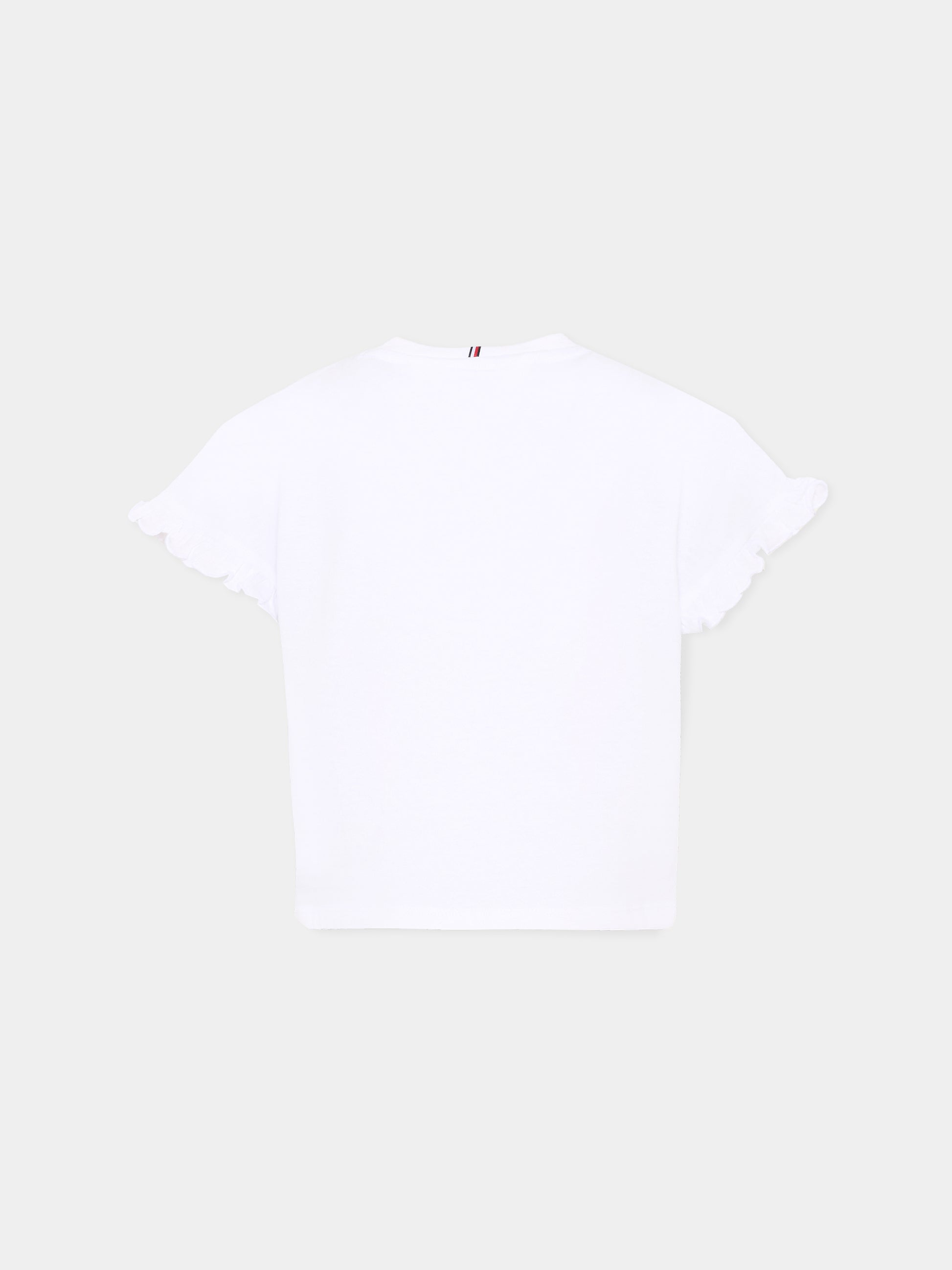 T-shirt cropped bianca per bambina con bandierina,Tommy Hilfiger Junior,KG0KG08970 YBR