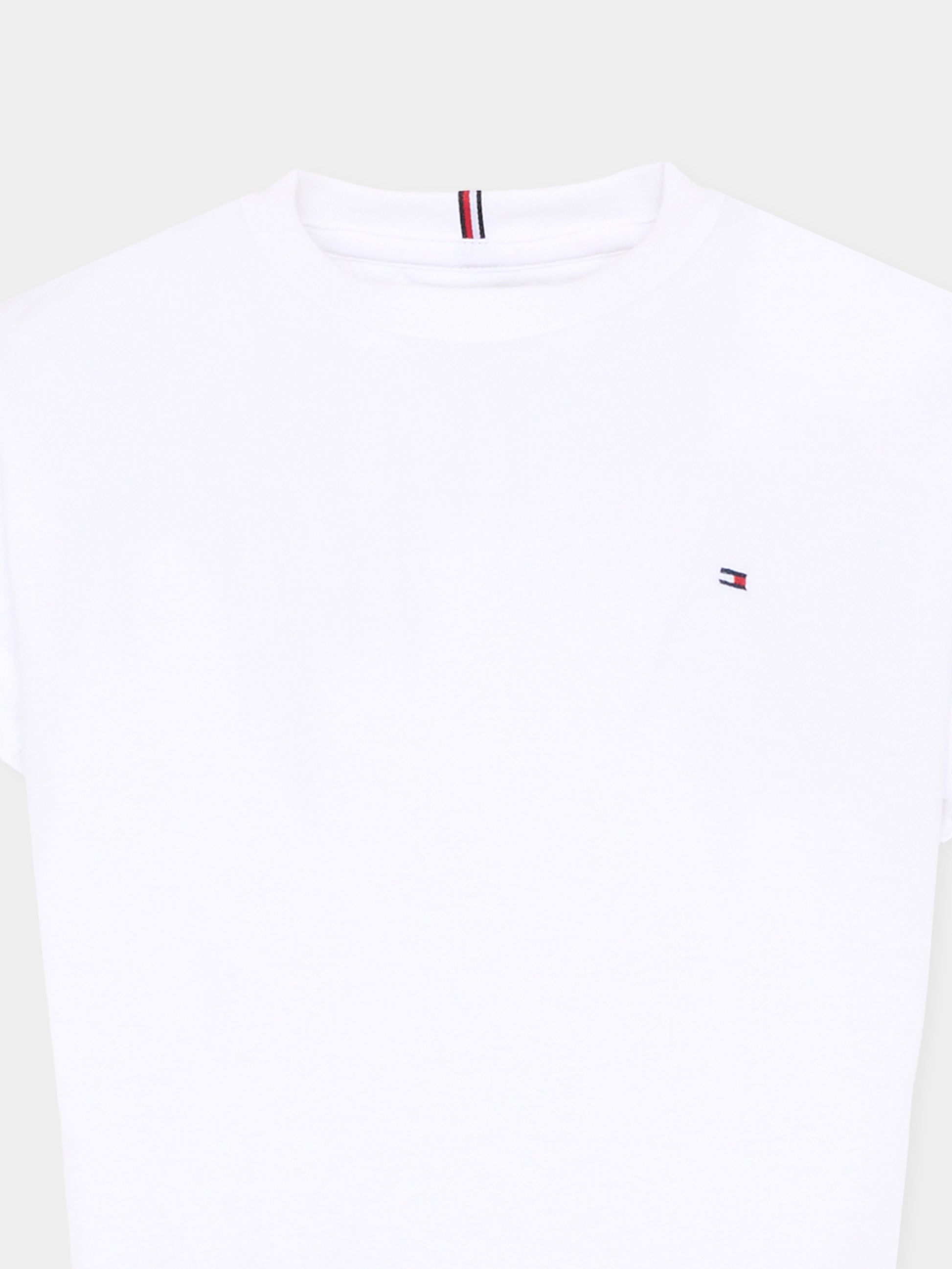 T-shirt cropped bianca per bambina con bandierina,Tommy Hilfiger Junior,KG0KG08970 YBR