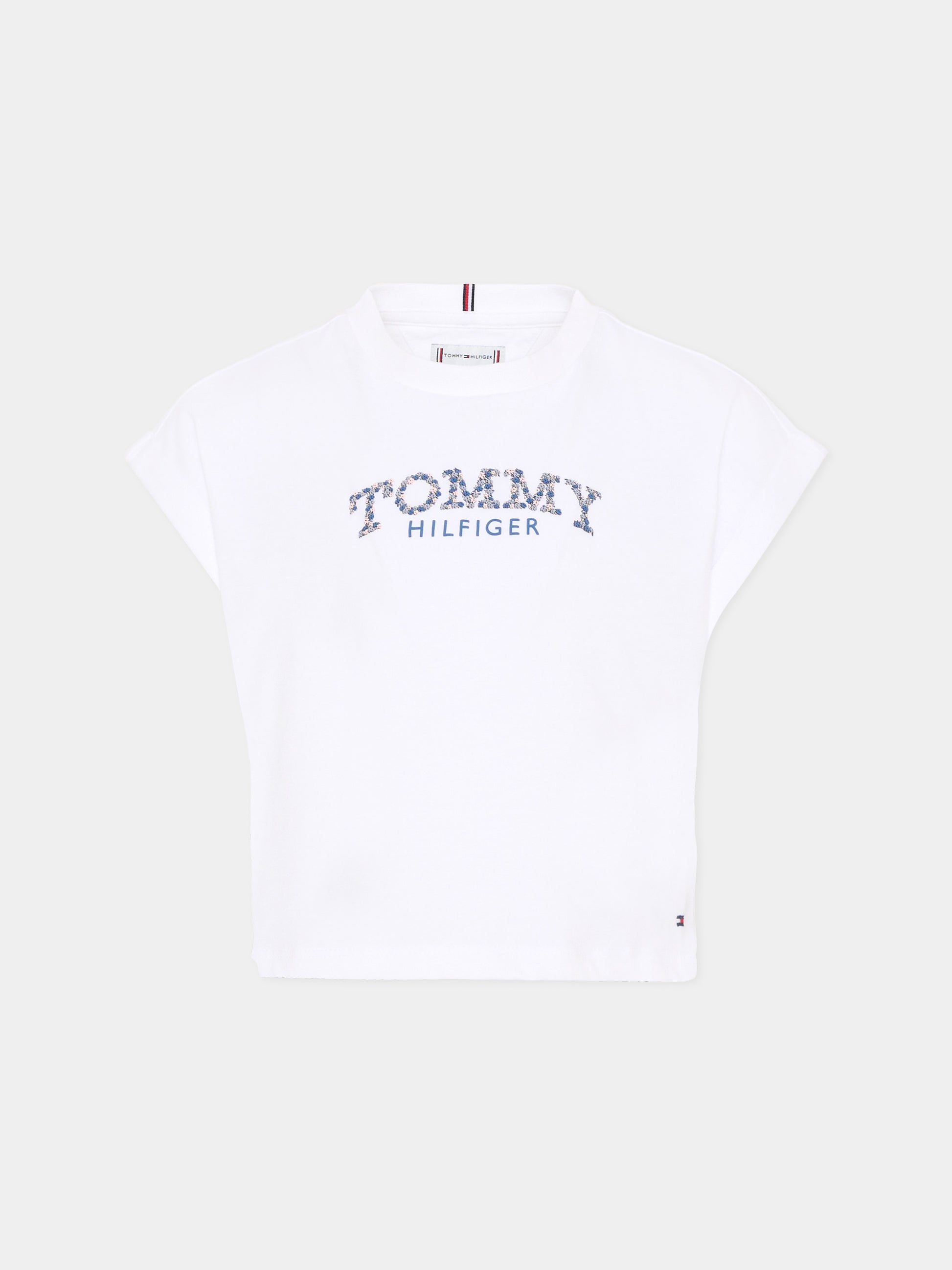 T-shirt bianca per bambina con logo,Tommy Hilfiger Junior,KG0KG08975 YBR