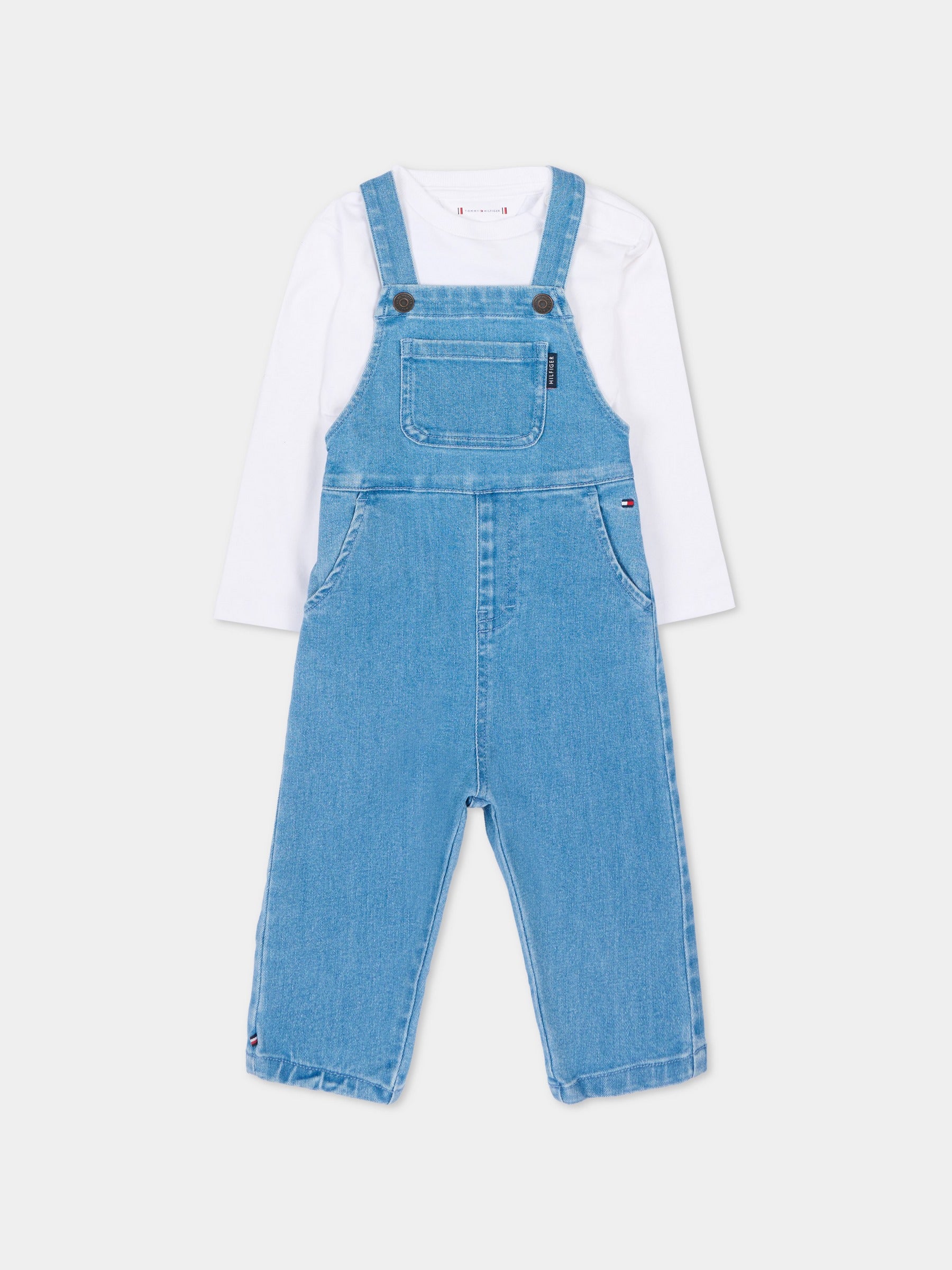 Salopette in denim per neonato con bandiera,Tommy Hilfiger Junior,KN0KN02199 1A4