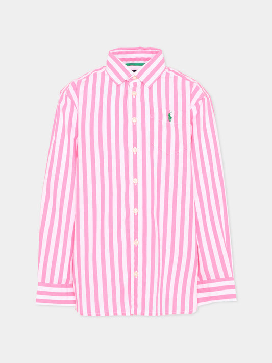 Camicia rosa a righe per bambina con Polo Pony,Ralph Lauren Kids,A95902001