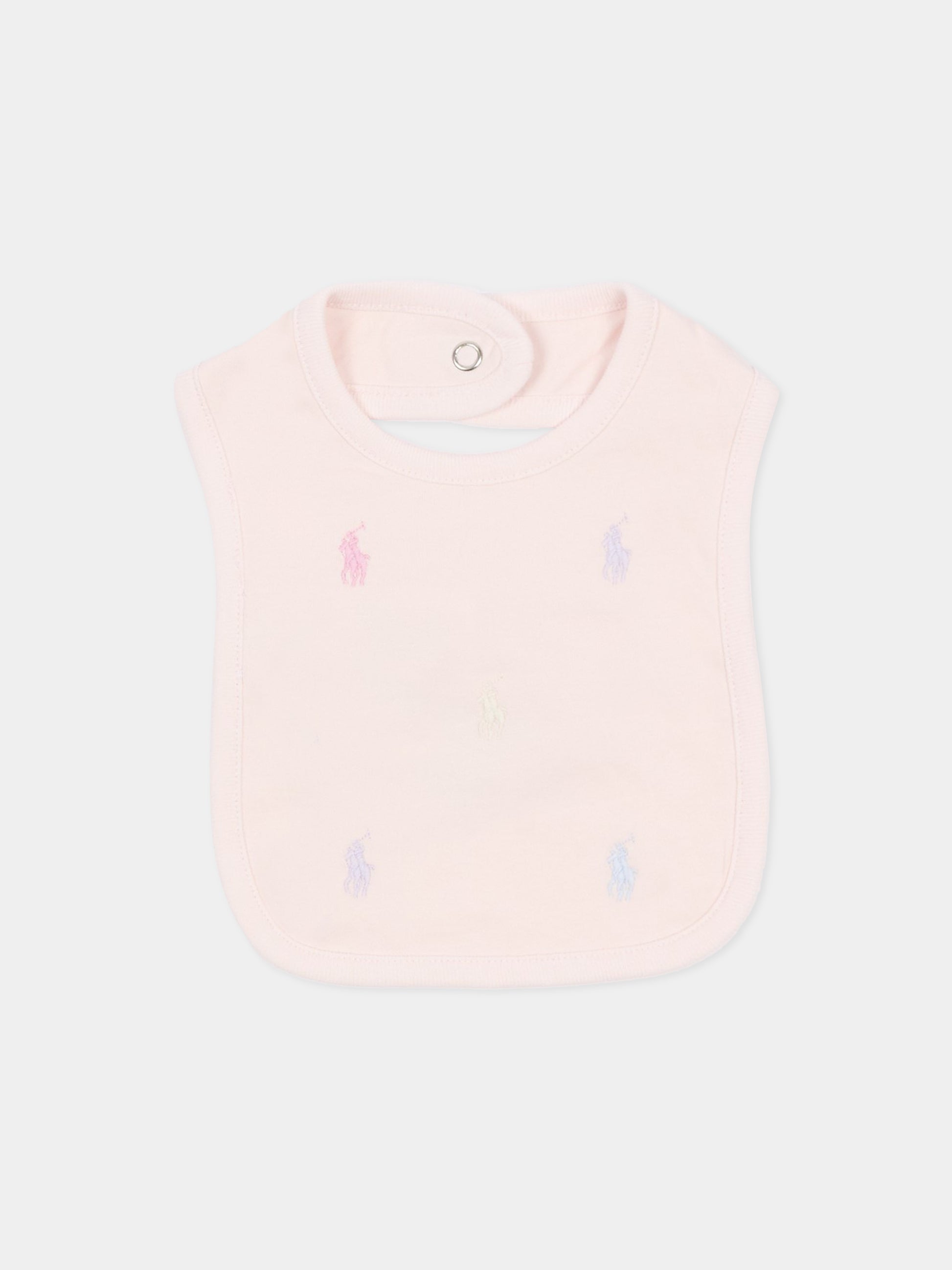 Bavaglino rosa per neonata con iconici cavallini,Ralph Lauren Kids,876689001