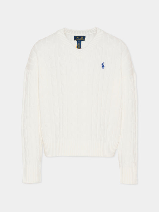 Maglione bianco per bambina con cavallino,Ralph Lauren Kids,A11238001