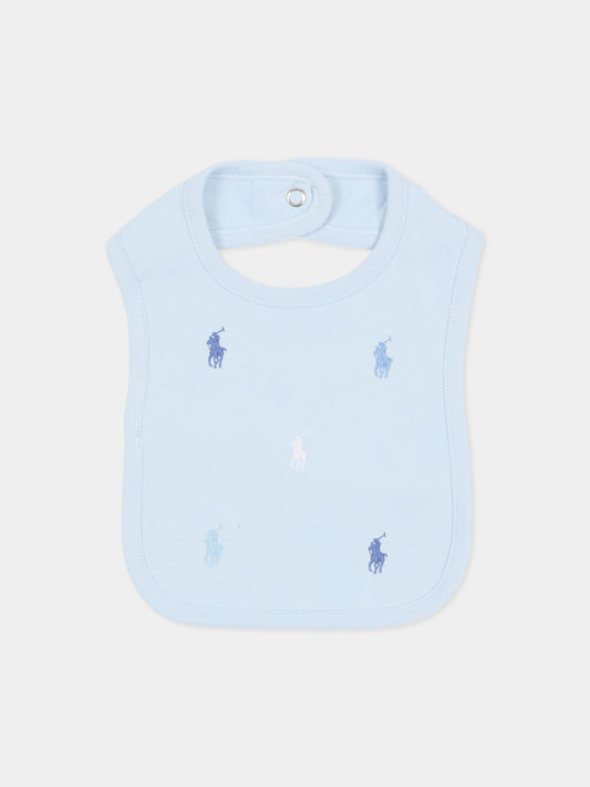 Bavaglino celeste per neonato con iconici cavallini,Ralph Lauren Kids,876689002
