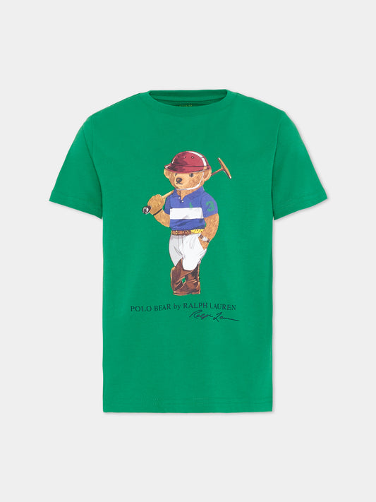 T-Shirt verde per bambino con Polo Bear,Ralph Lauren Kids,A96607001
