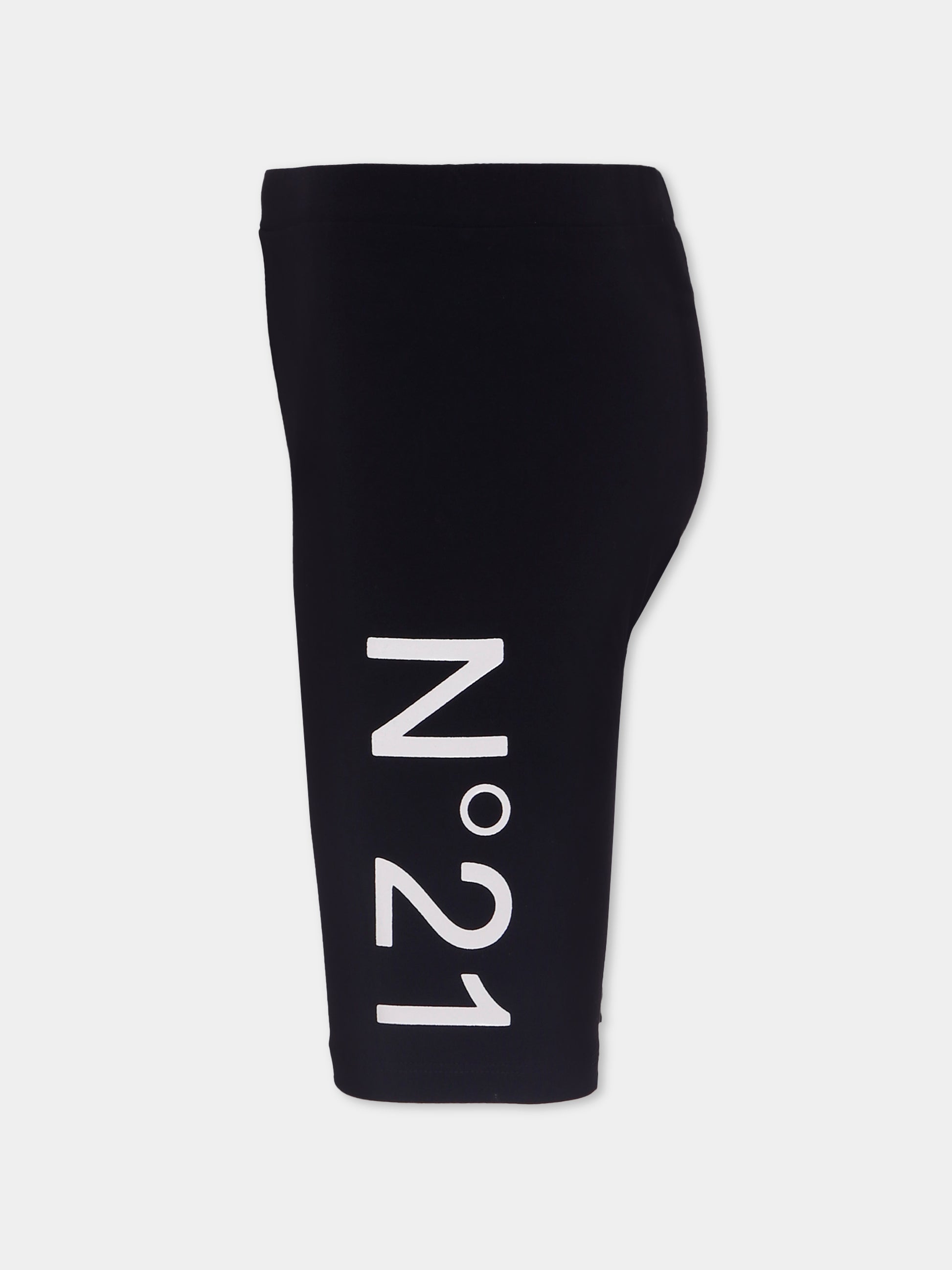 Shorts neri per bambina con logo,N°21 Kids,N21395 N0193 0NC16