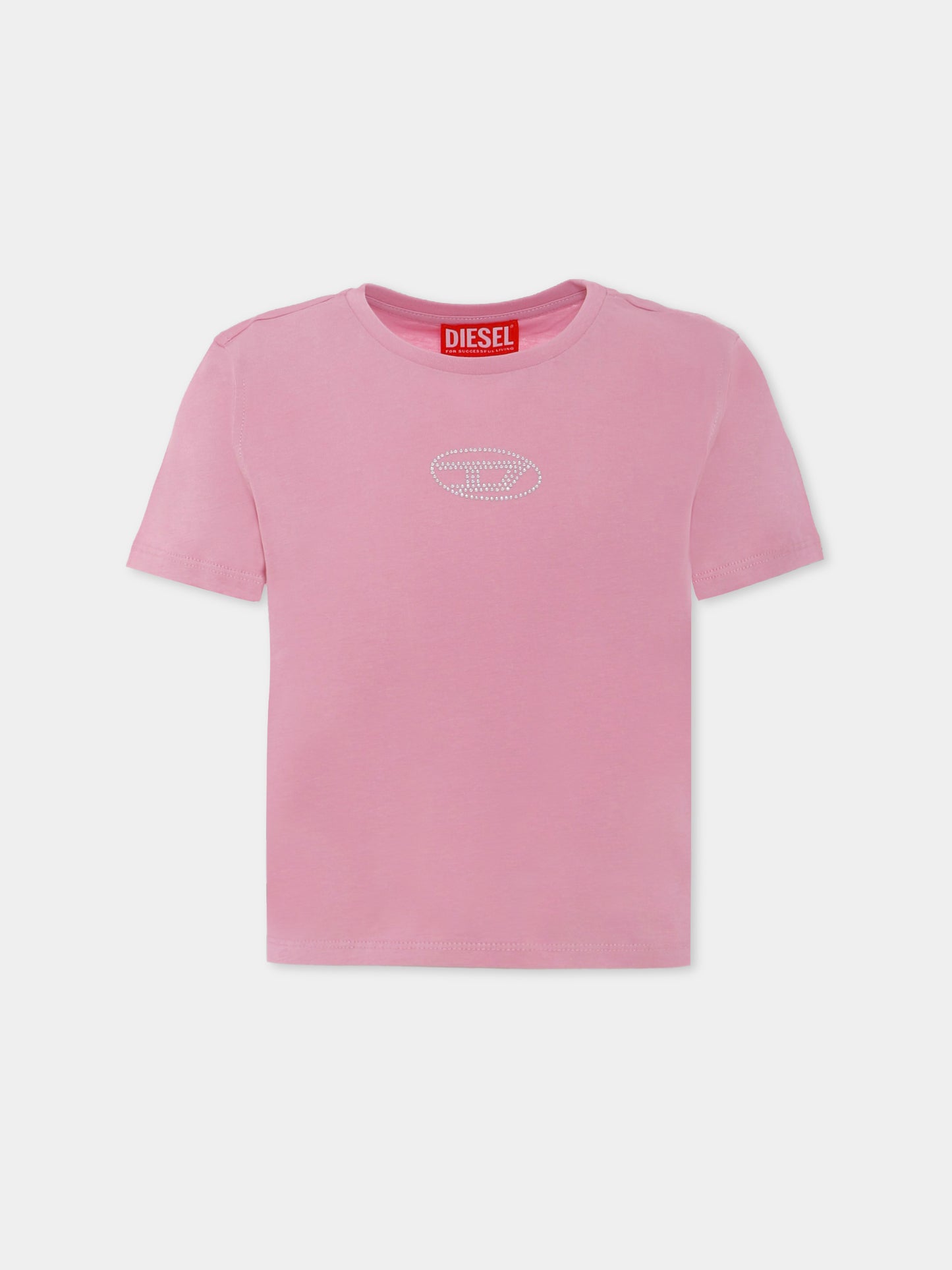 T-shirt crop rosa per bambina con logo,Diesel,J01953 KYAUN K325